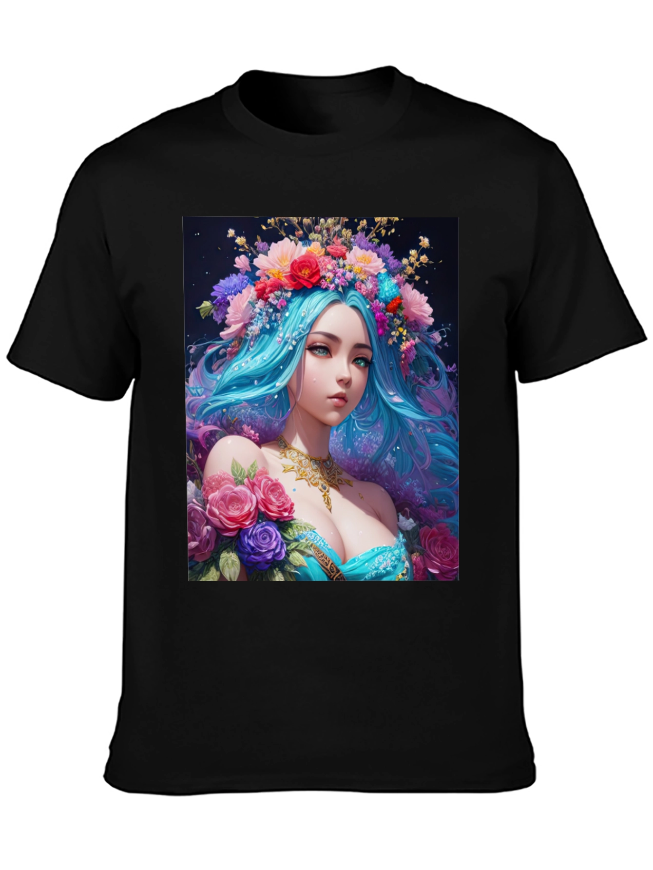 Floral Goddess Graphic T-Shirt - Black