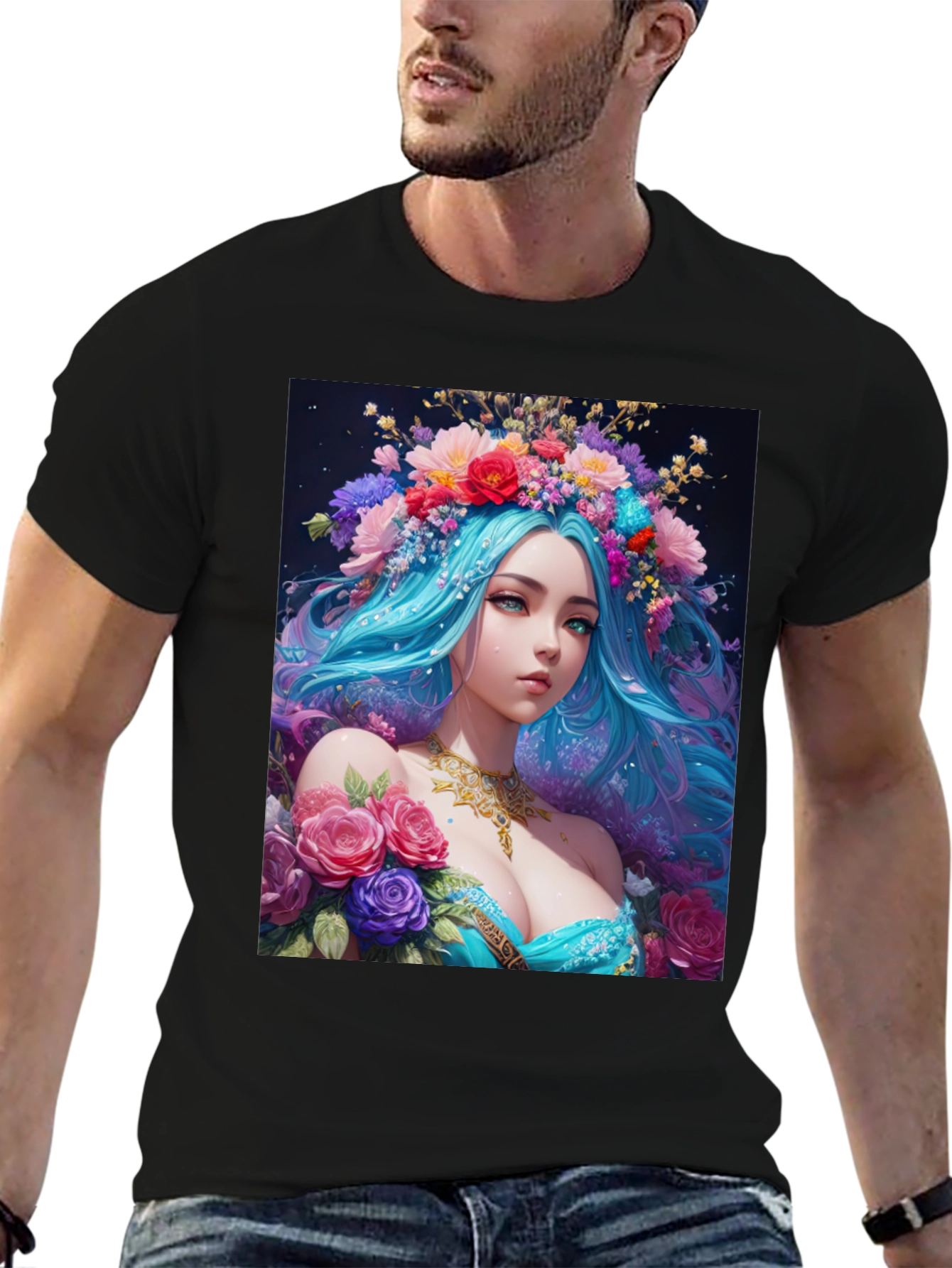 Floral Goddess Graphic T-Shirt - Black