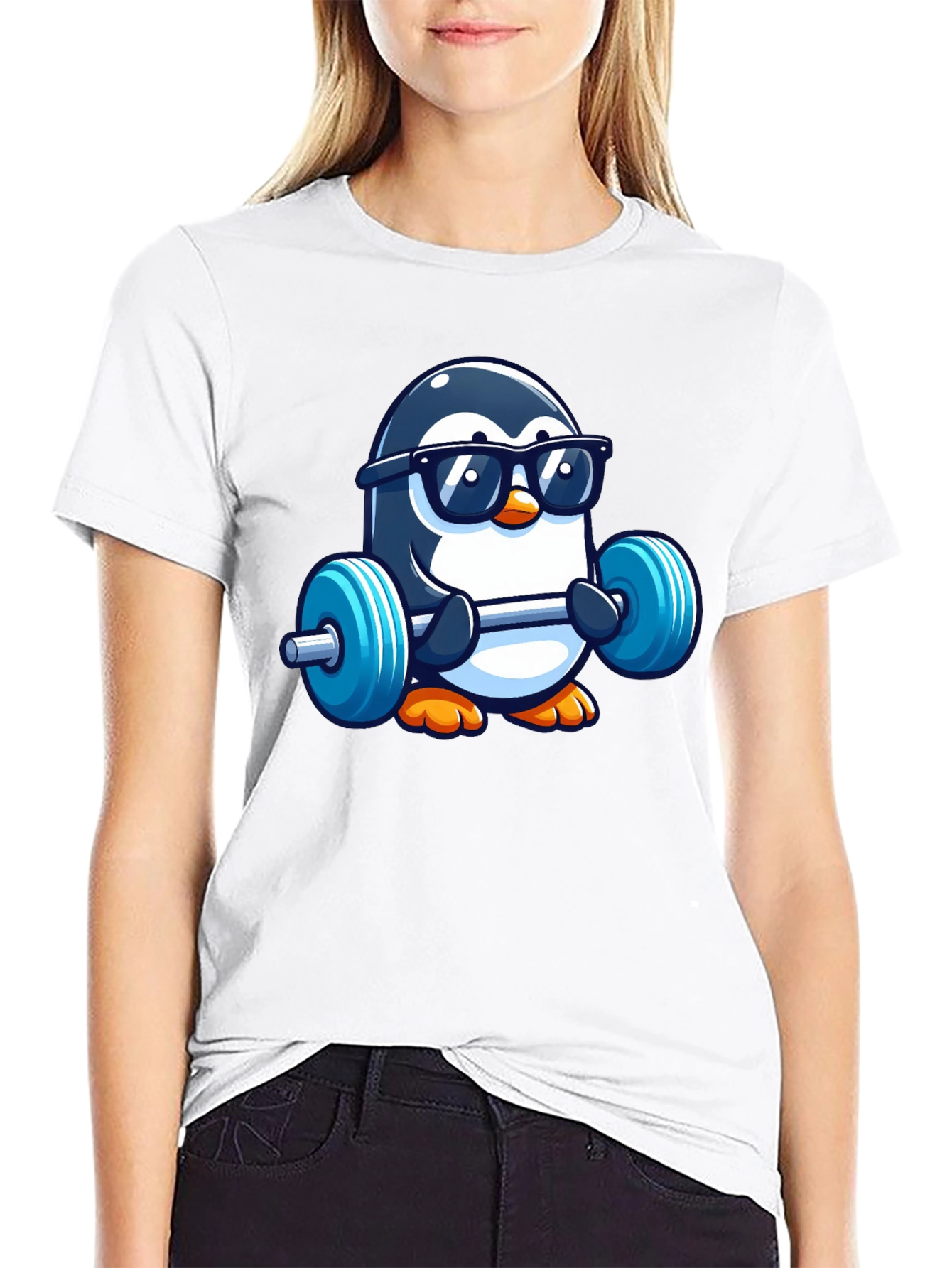 Penguin Lifting Weights Graphic Tee