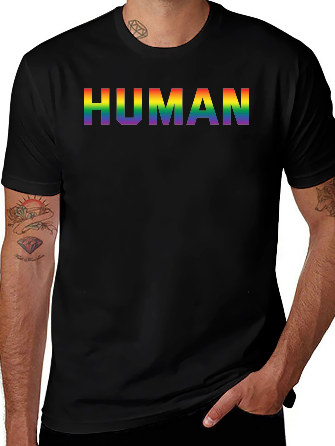 Rainbow HUMAN Graphic Black T-Shirt