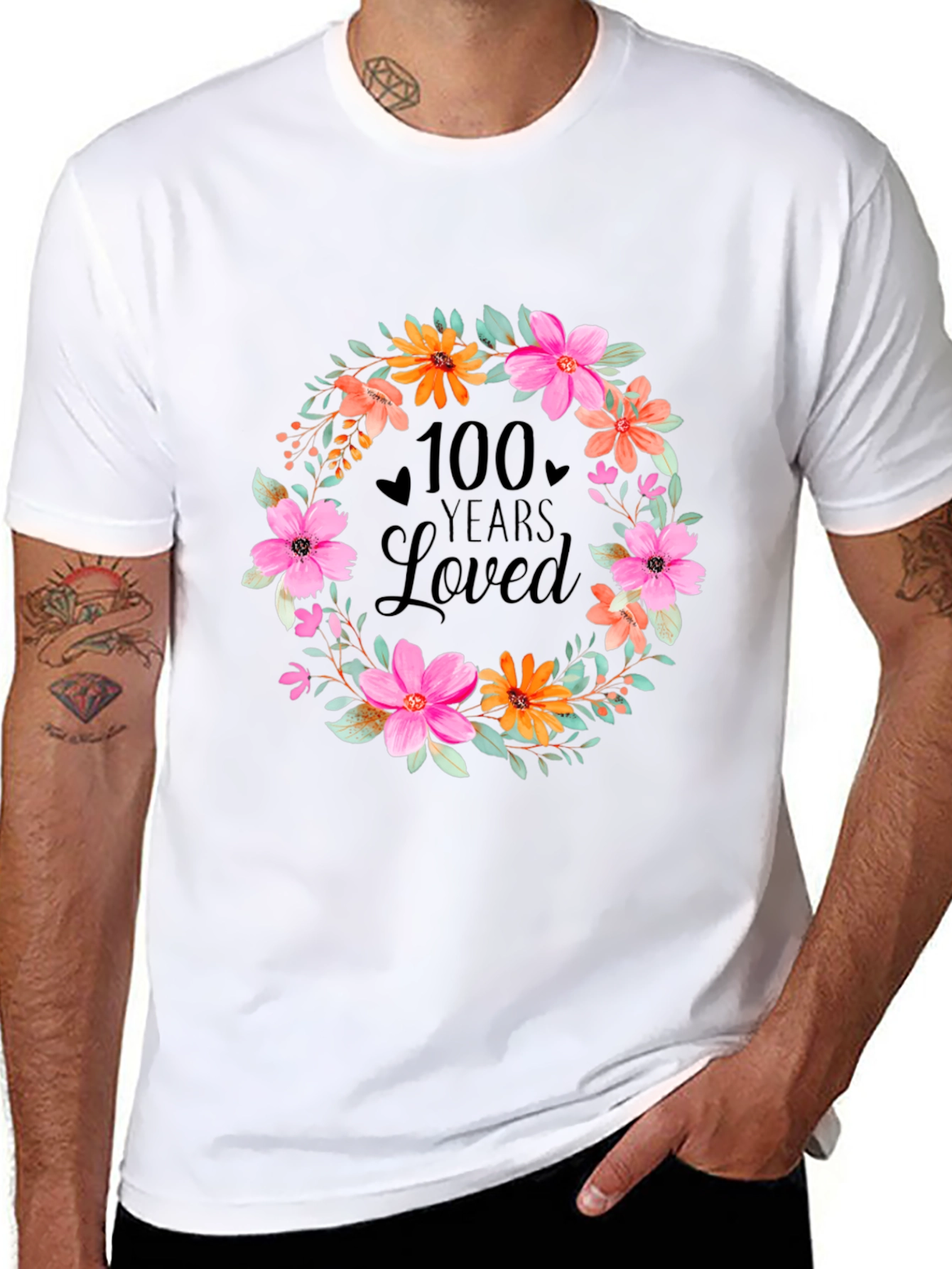 100 Years Loved Floral Wreath T-Shirt