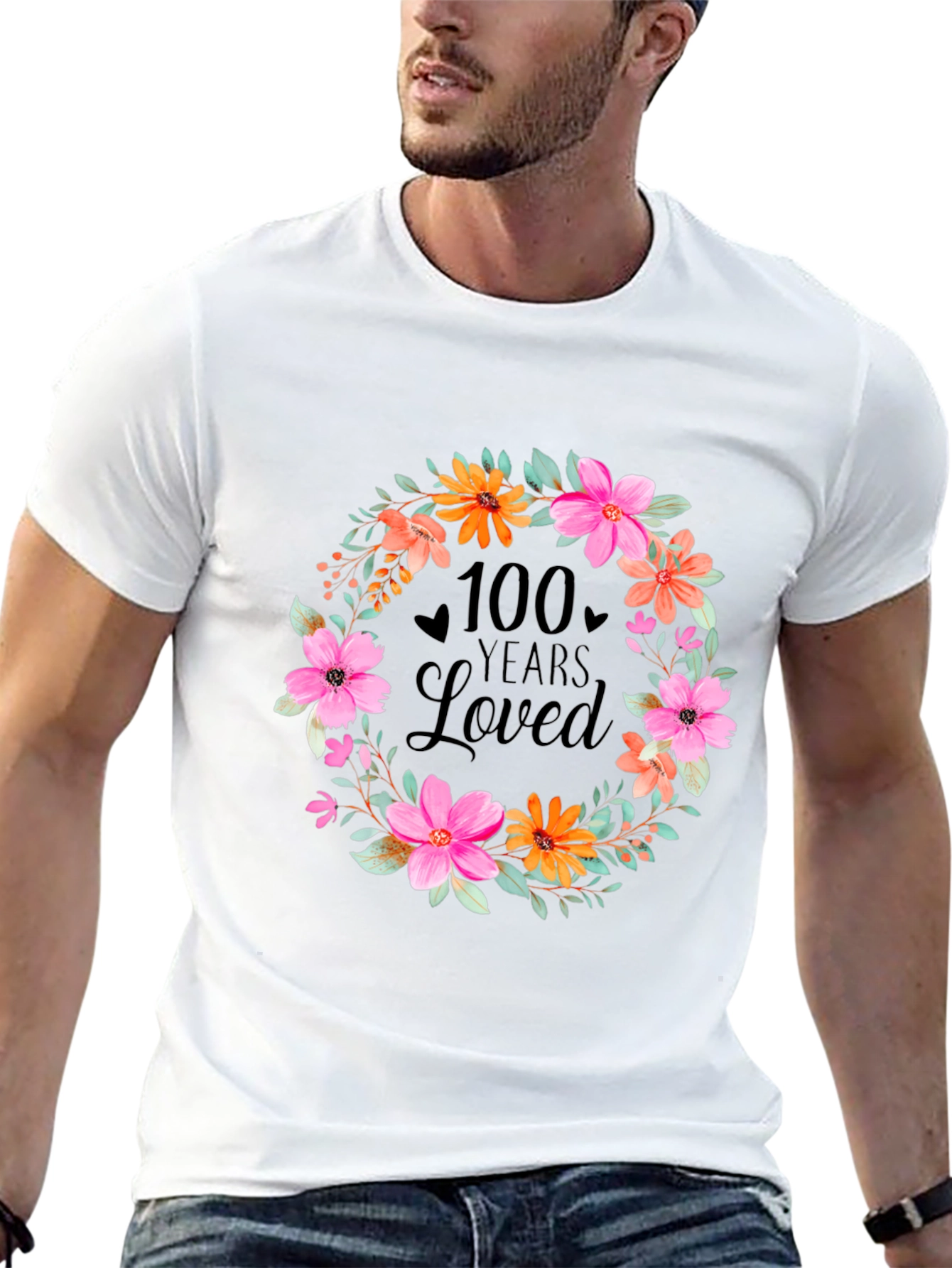 100 Years Loved Floral Wreath T-Shirt