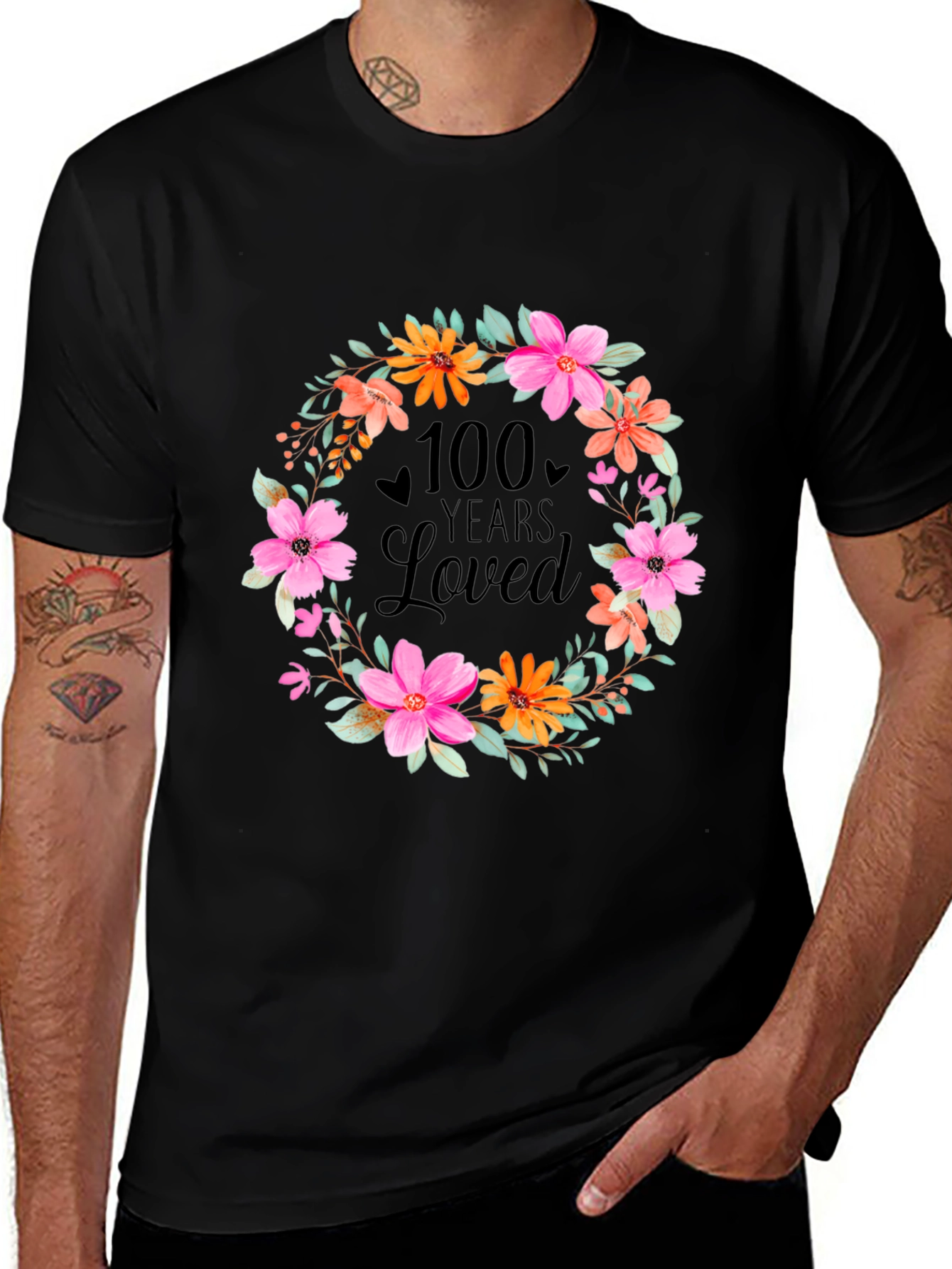 100 Years Loved Floral Wreath T-Shirt