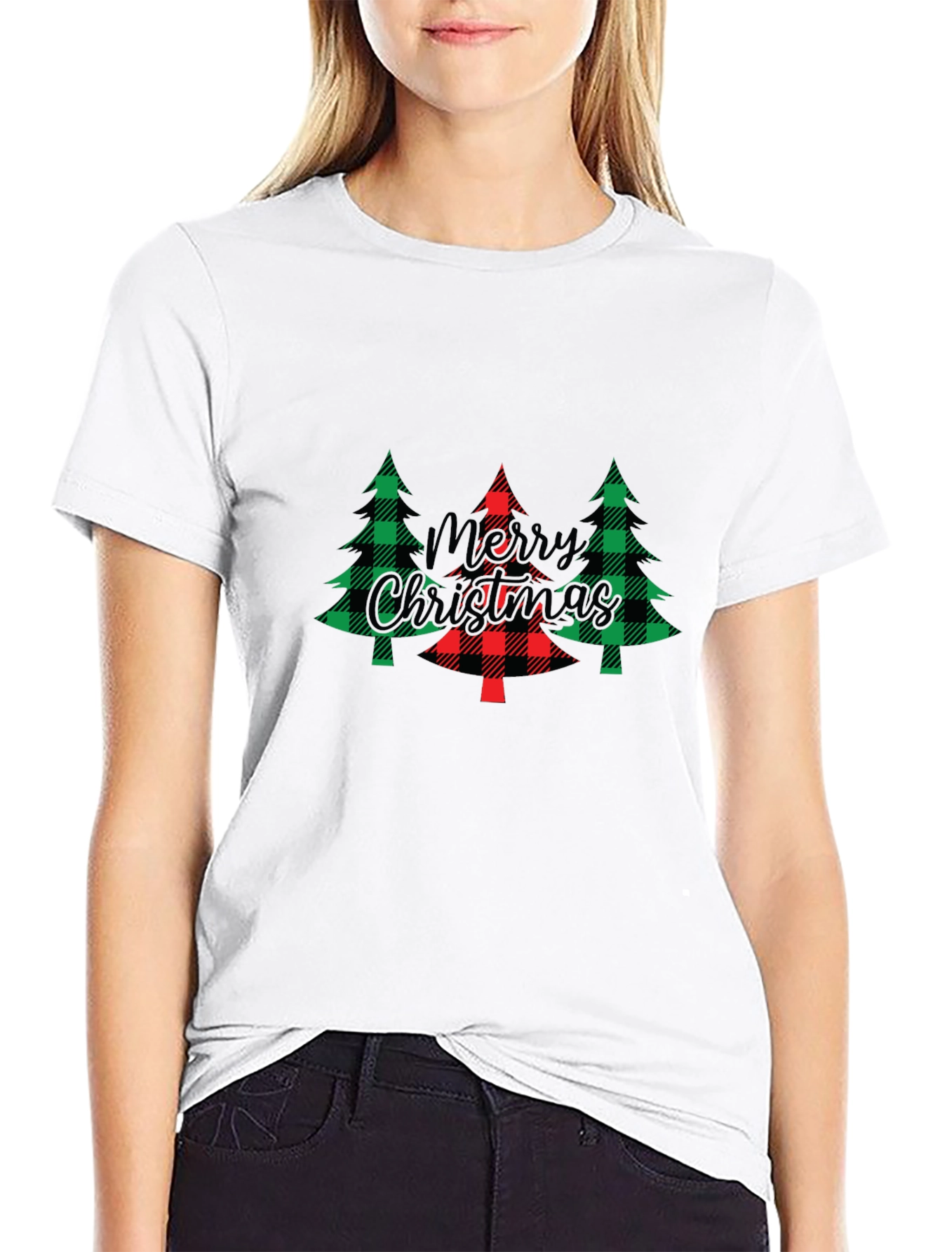 Festive Christmas Tree Plaid Graphic Tee