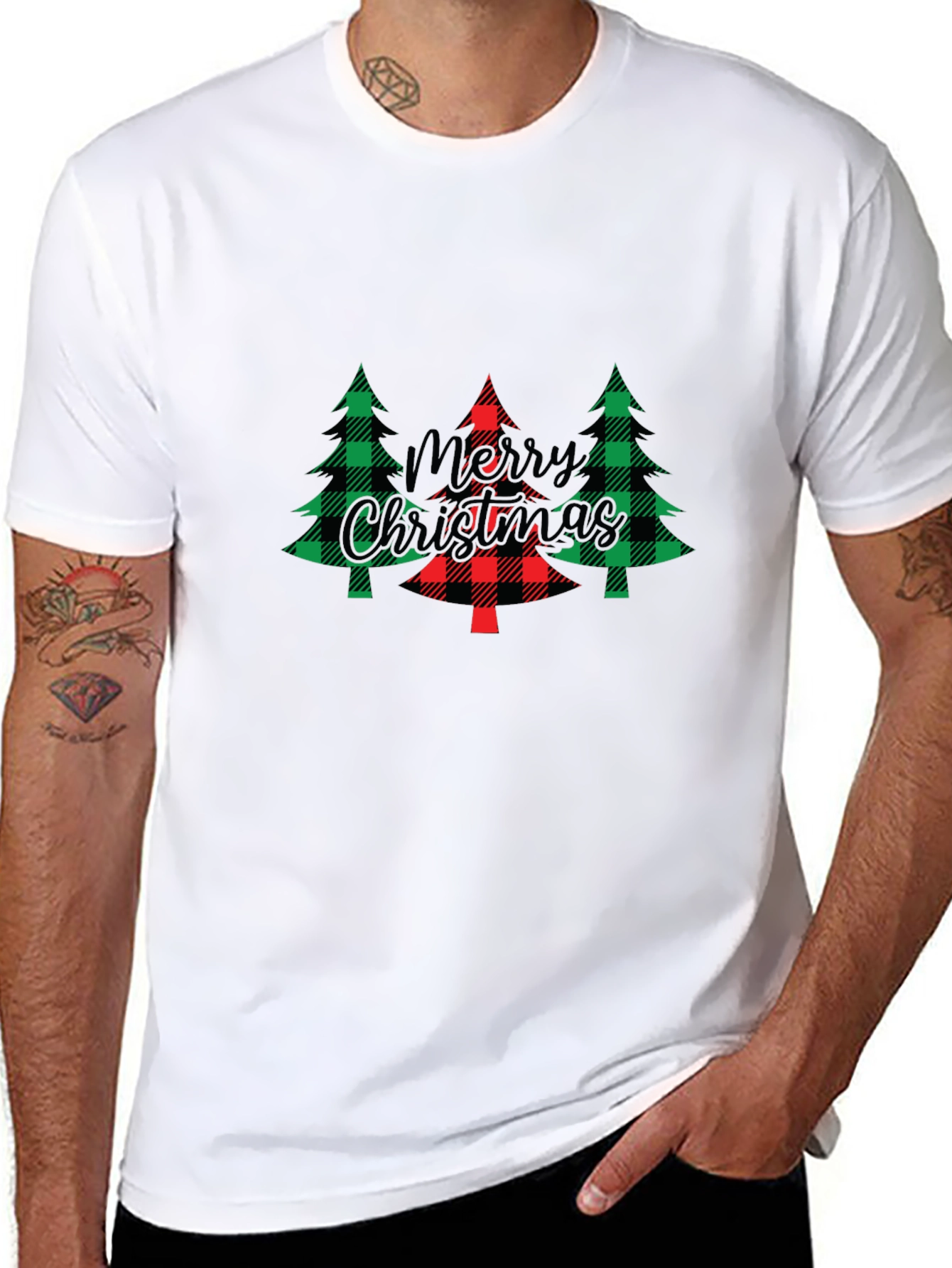 Festive Christmas Tree Plaid Graphic Tee