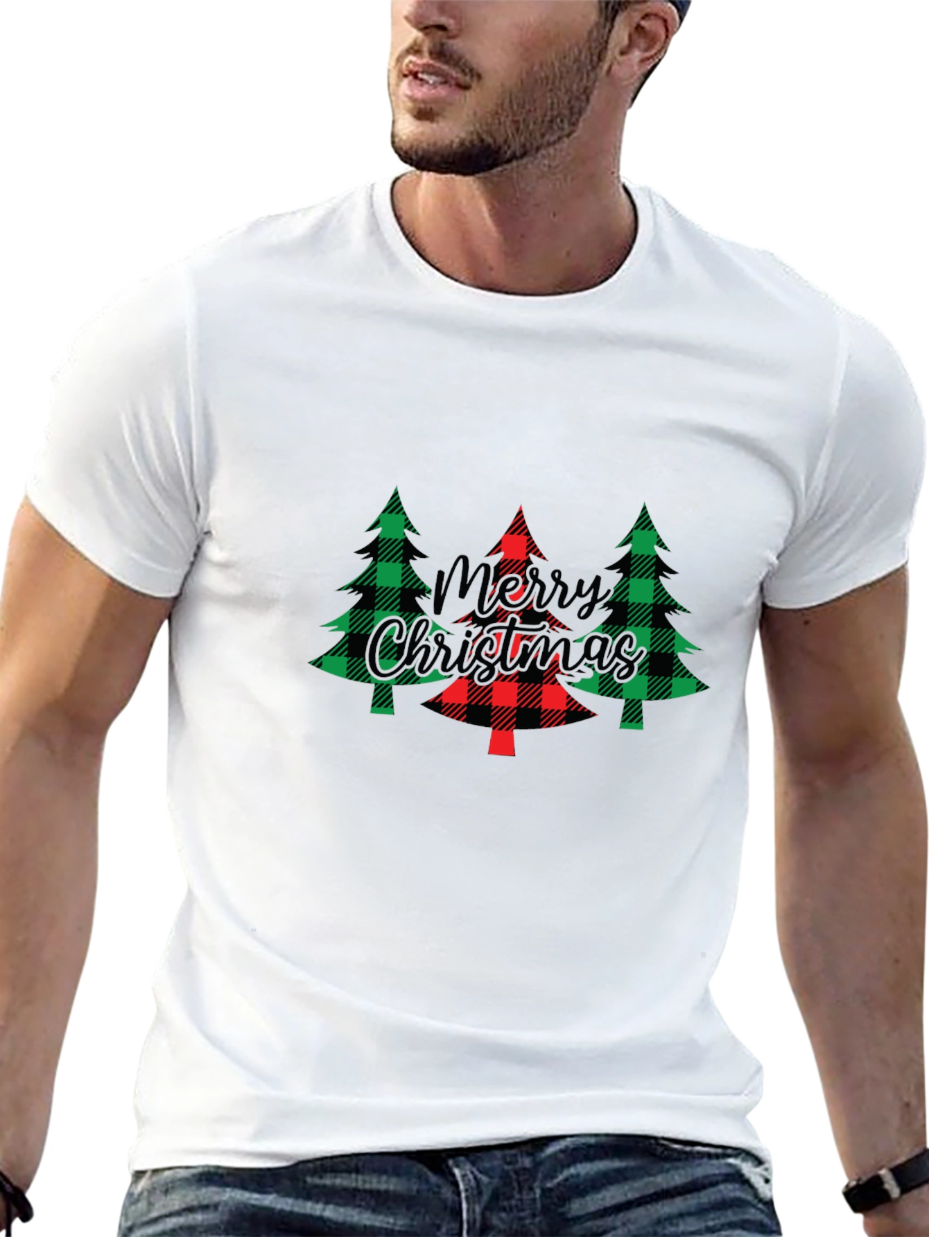Festive Christmas Tree Plaid Graphic Tee