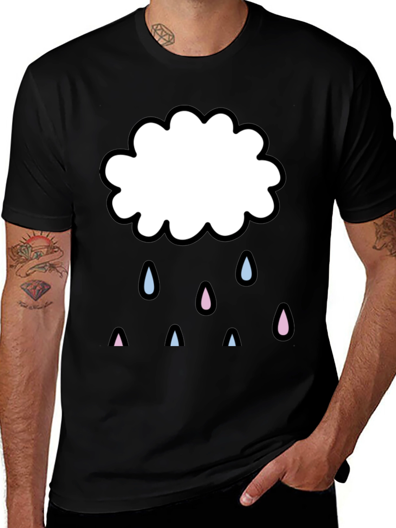 Cute Cloud Graphic Print Black T-Shirt