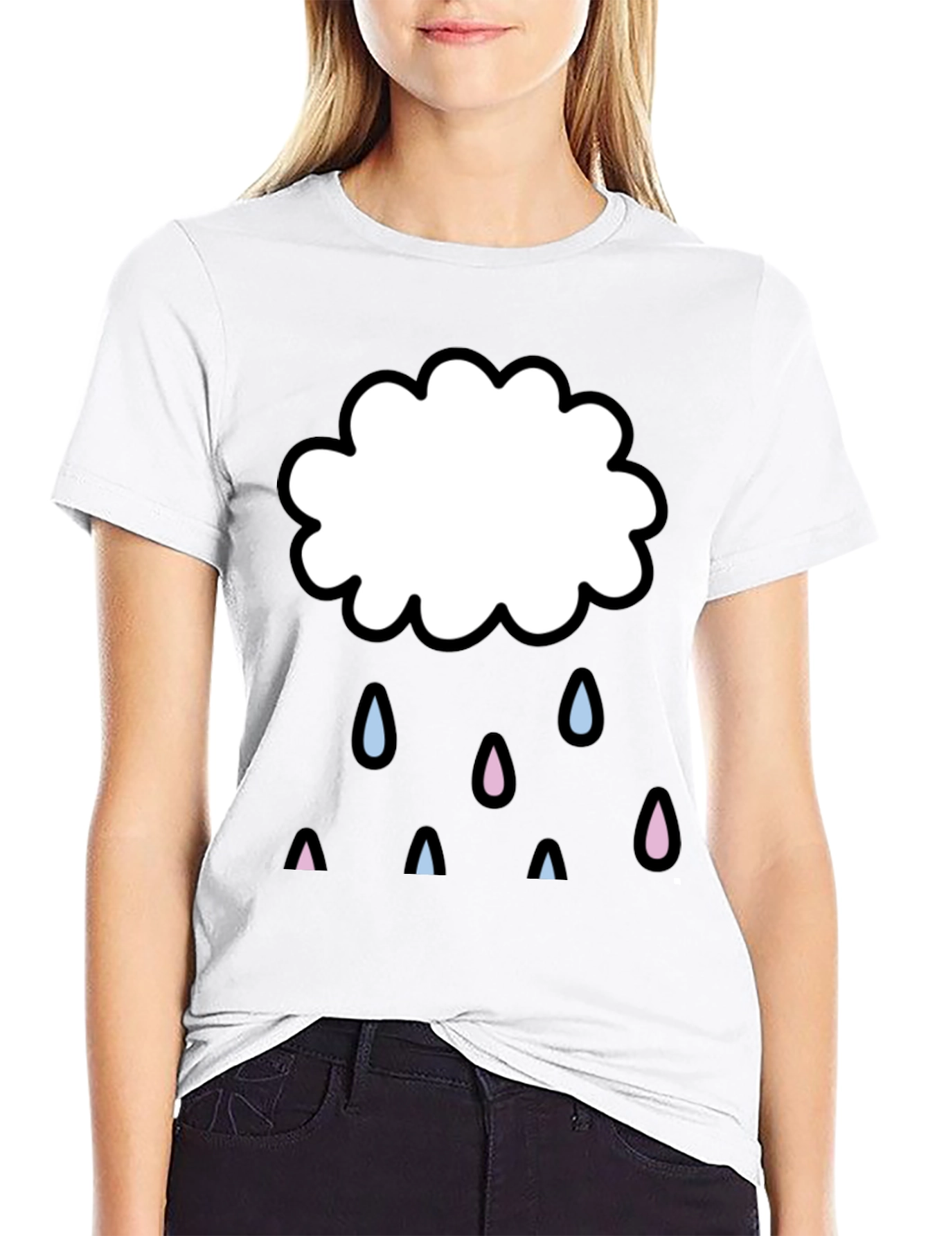 Cute Cloud Graphic Print Black T-Shirt