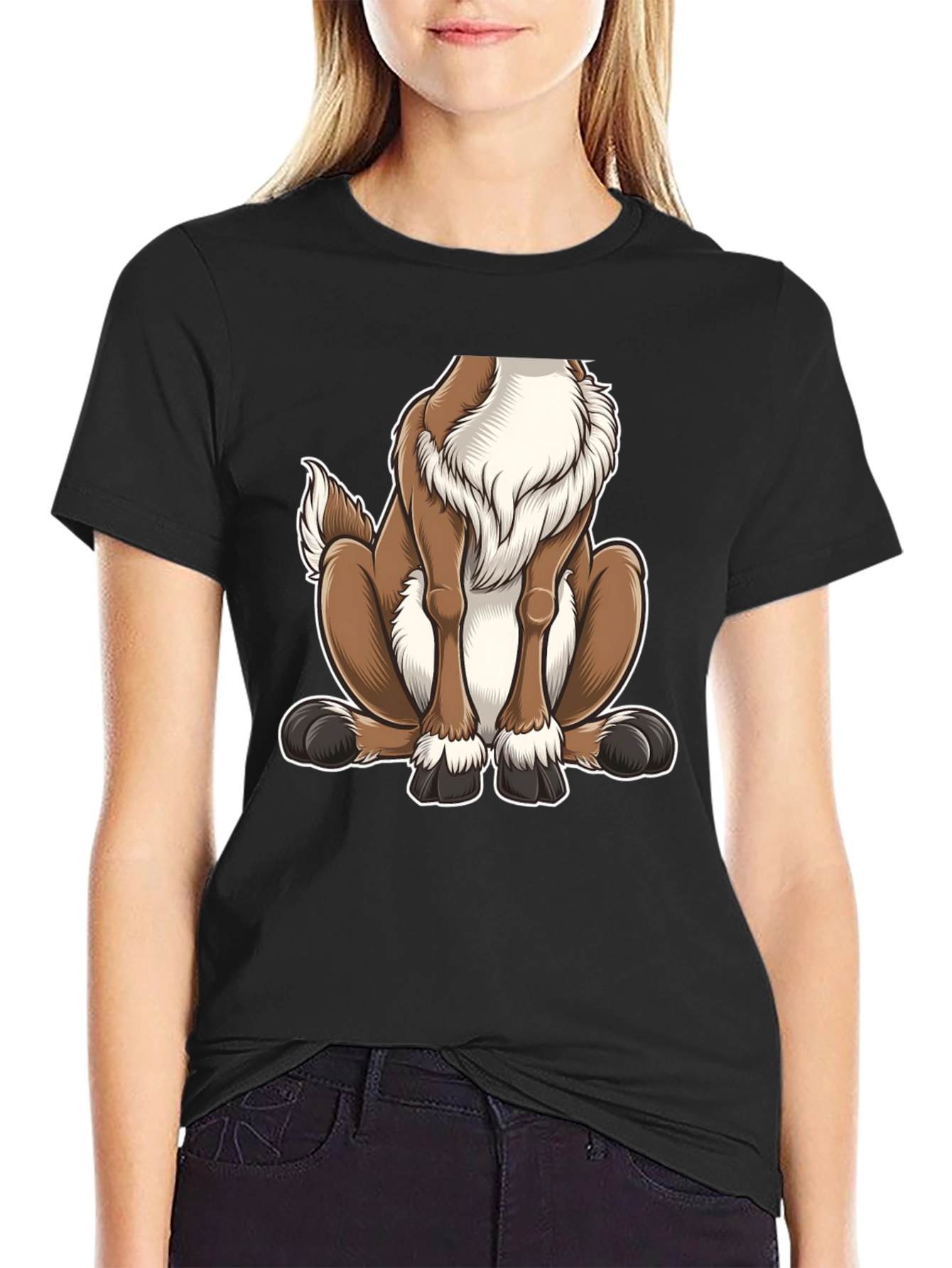 Cartoon Dog Graphic Tee - Black T-Shirt