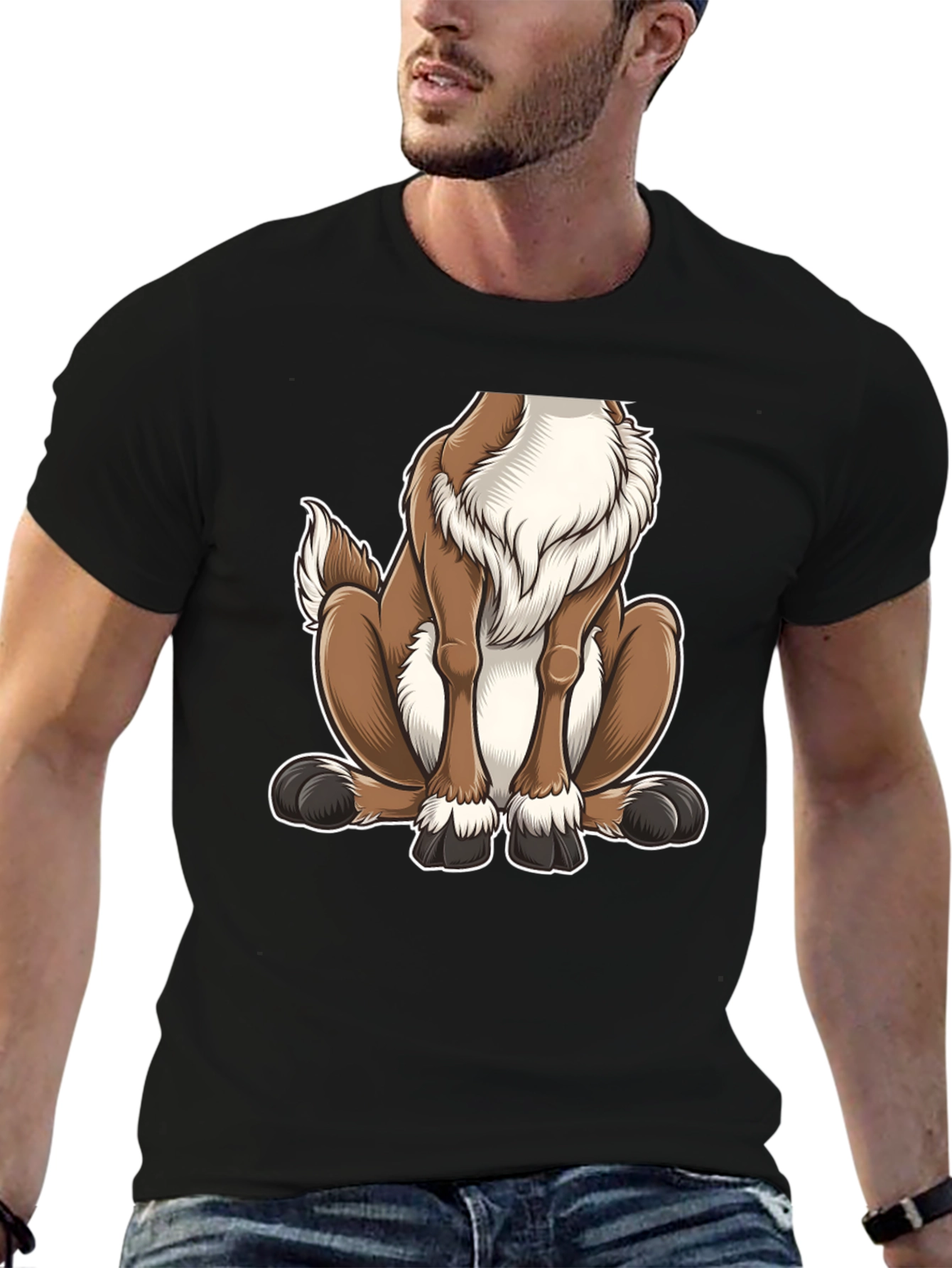 Cartoon Dog Graphic Tee - Black T-Shirt