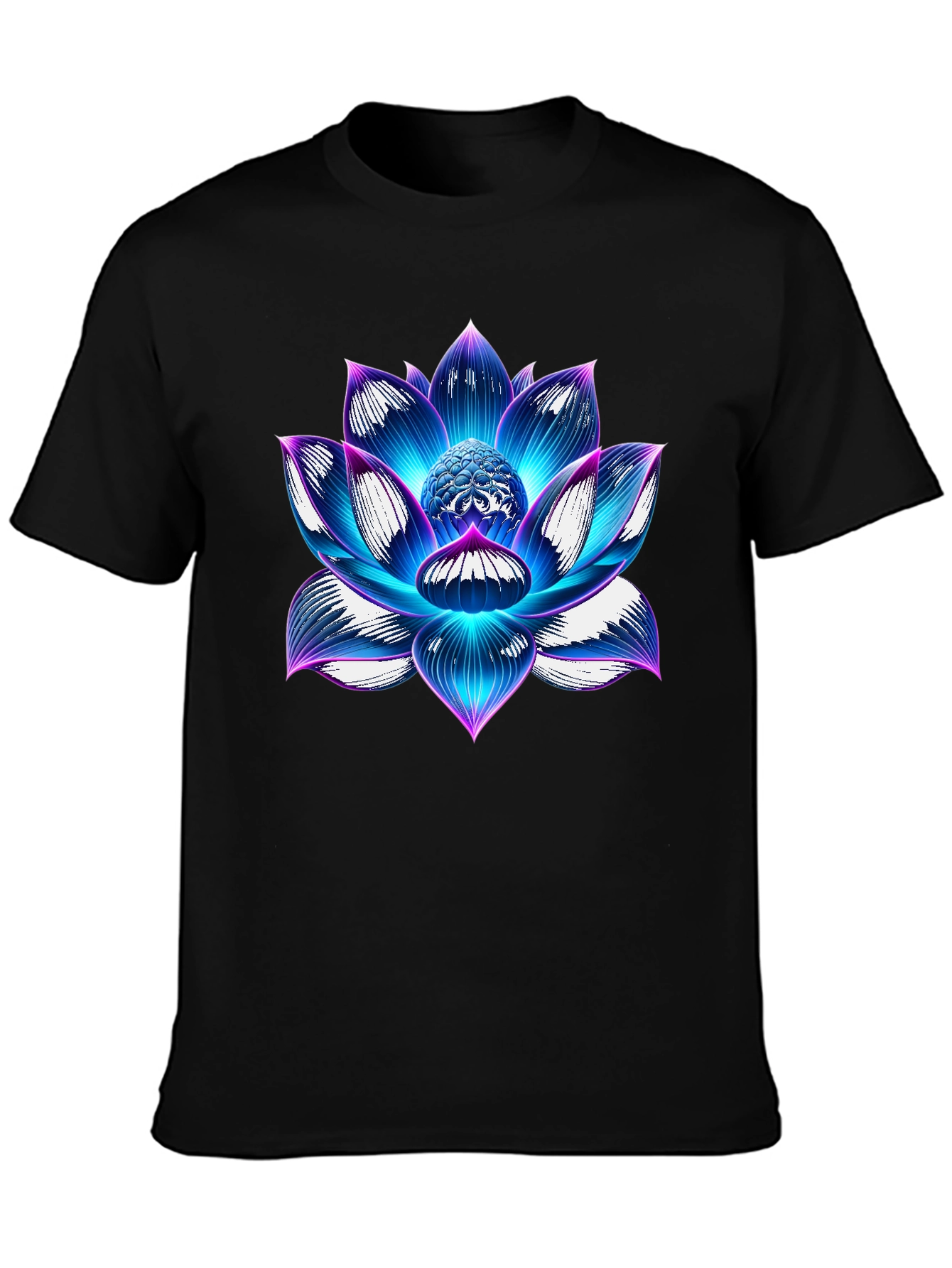 Blue Lotus Flower Graphic T-Shirt - Artistic Design