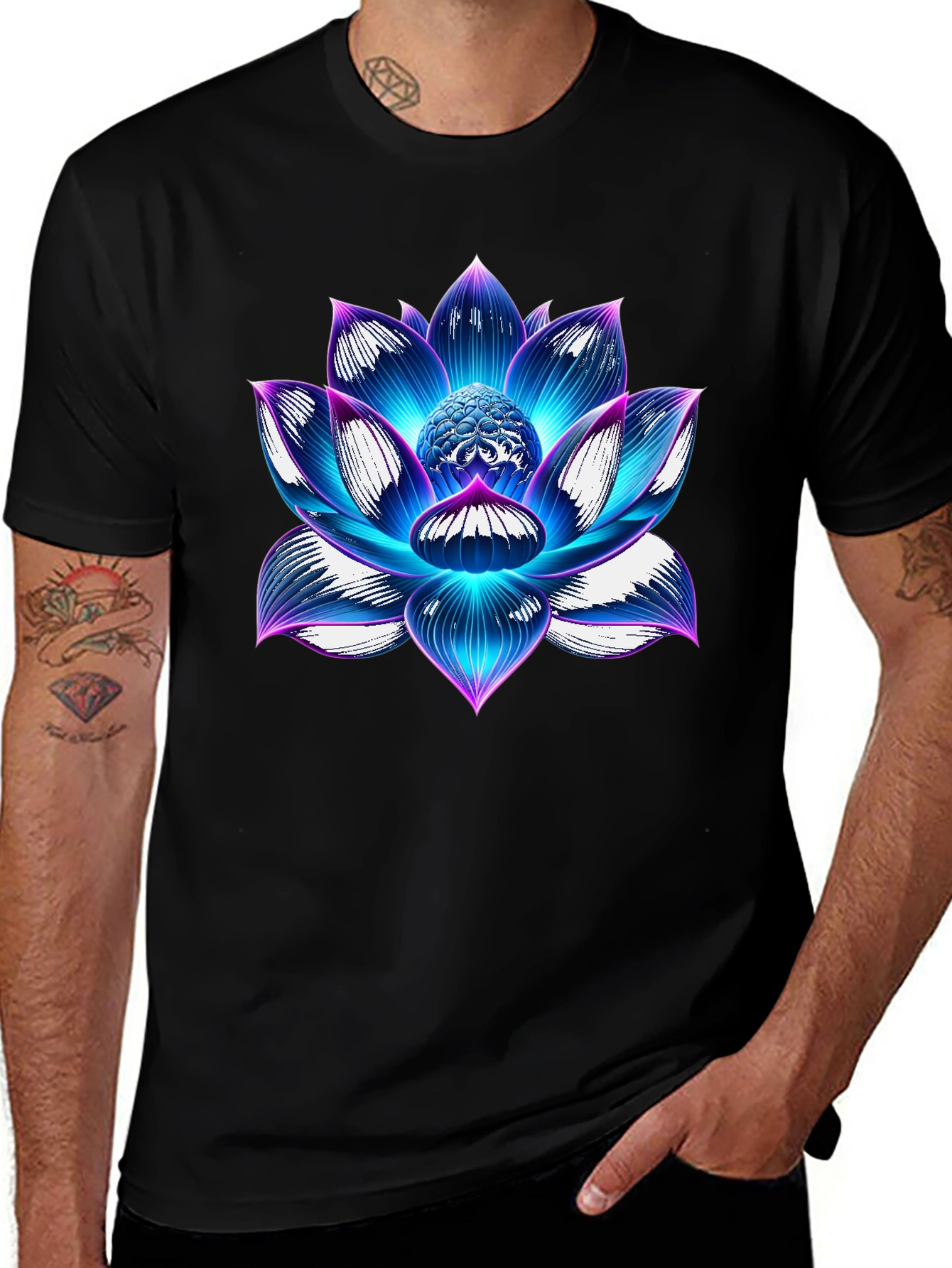 Blue Lotus Flower Graphic T-Shirt - Artistic Design