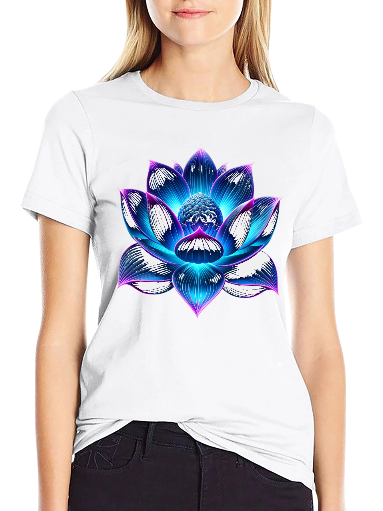 Blue Lotus Flower Graphic T-Shirt - Artistic Design