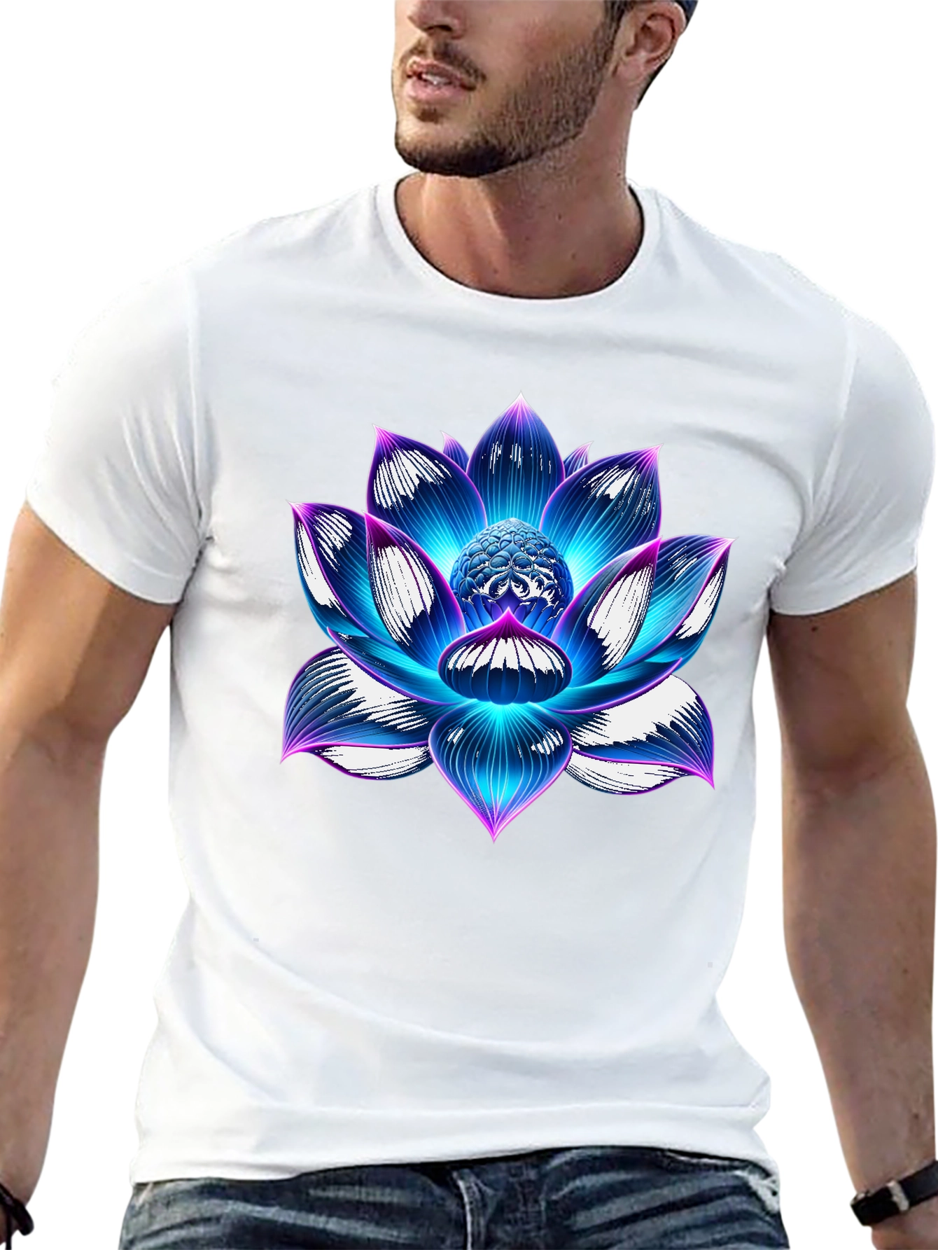 Blue Lotus Flower Graphic T-Shirt - Artistic Design