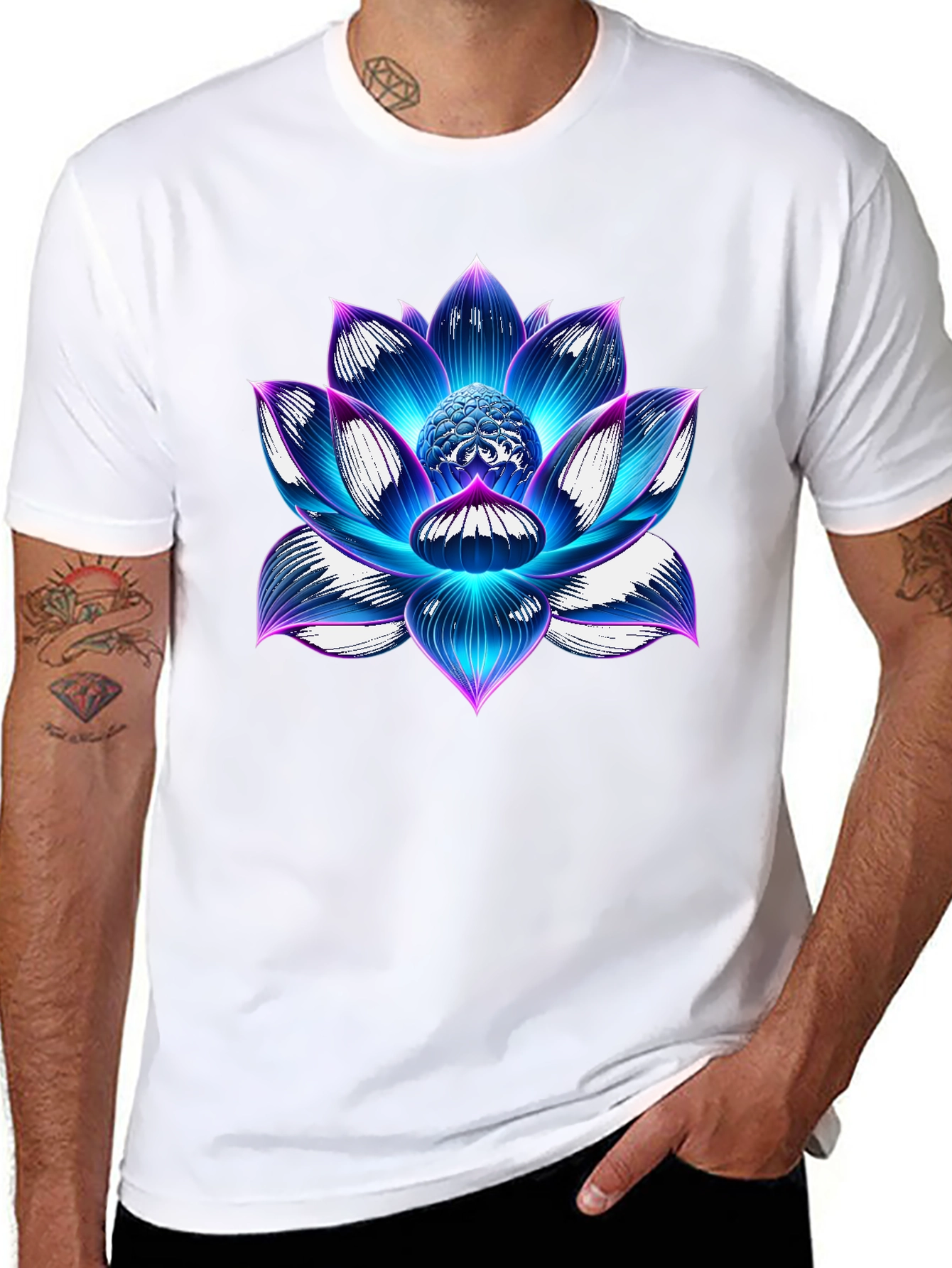 Blue Lotus Flower Graphic T-Shirt - Artistic Design