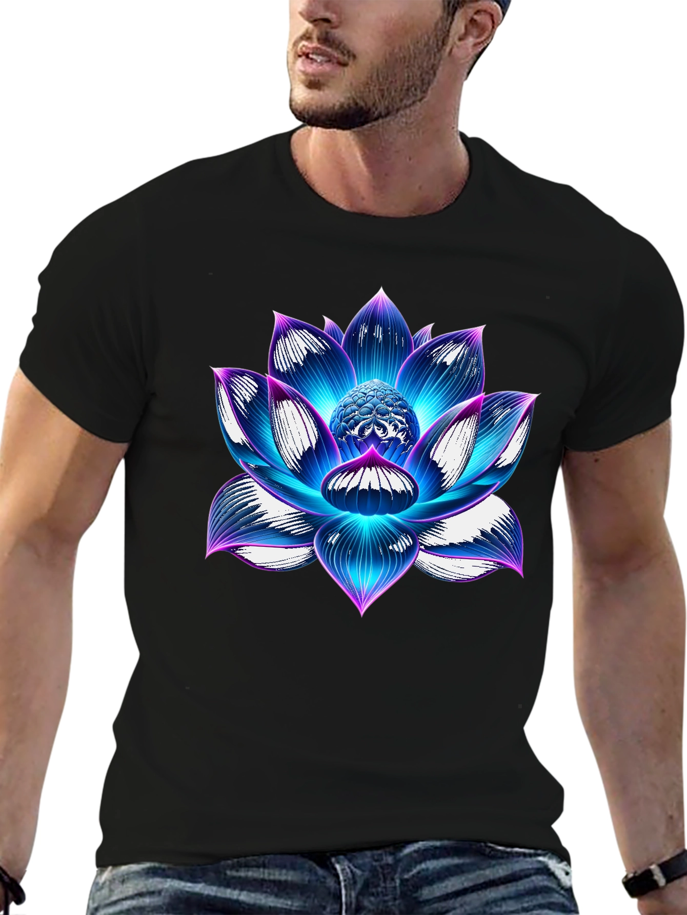 Blue Lotus Flower Graphic T-Shirt - Artistic Design