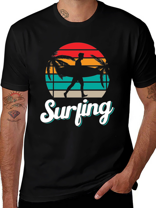 Surfing Graphic Tee - Vintage Sunset Design