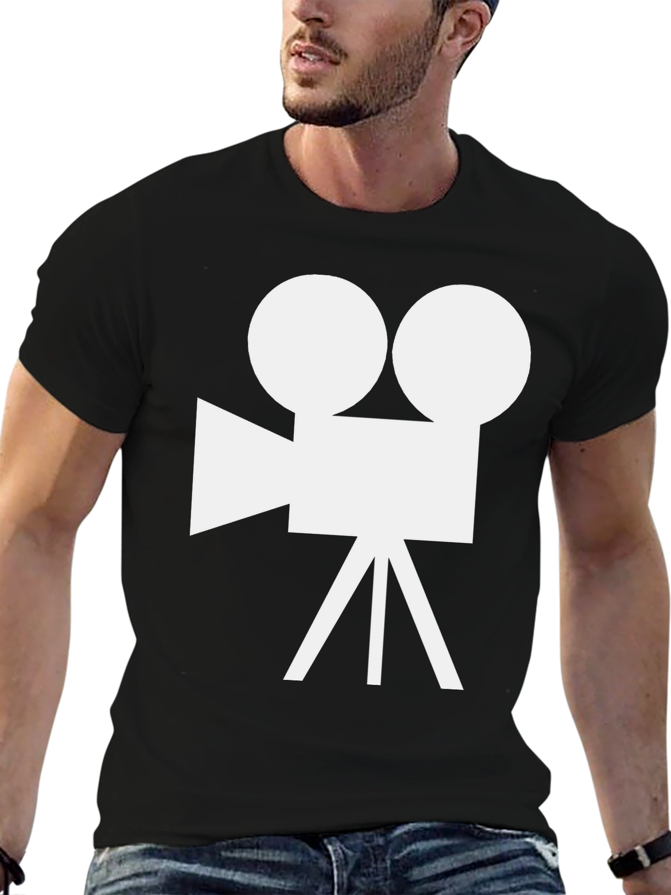 Retro Camera Graphic Tee - Black Cotton Shirt