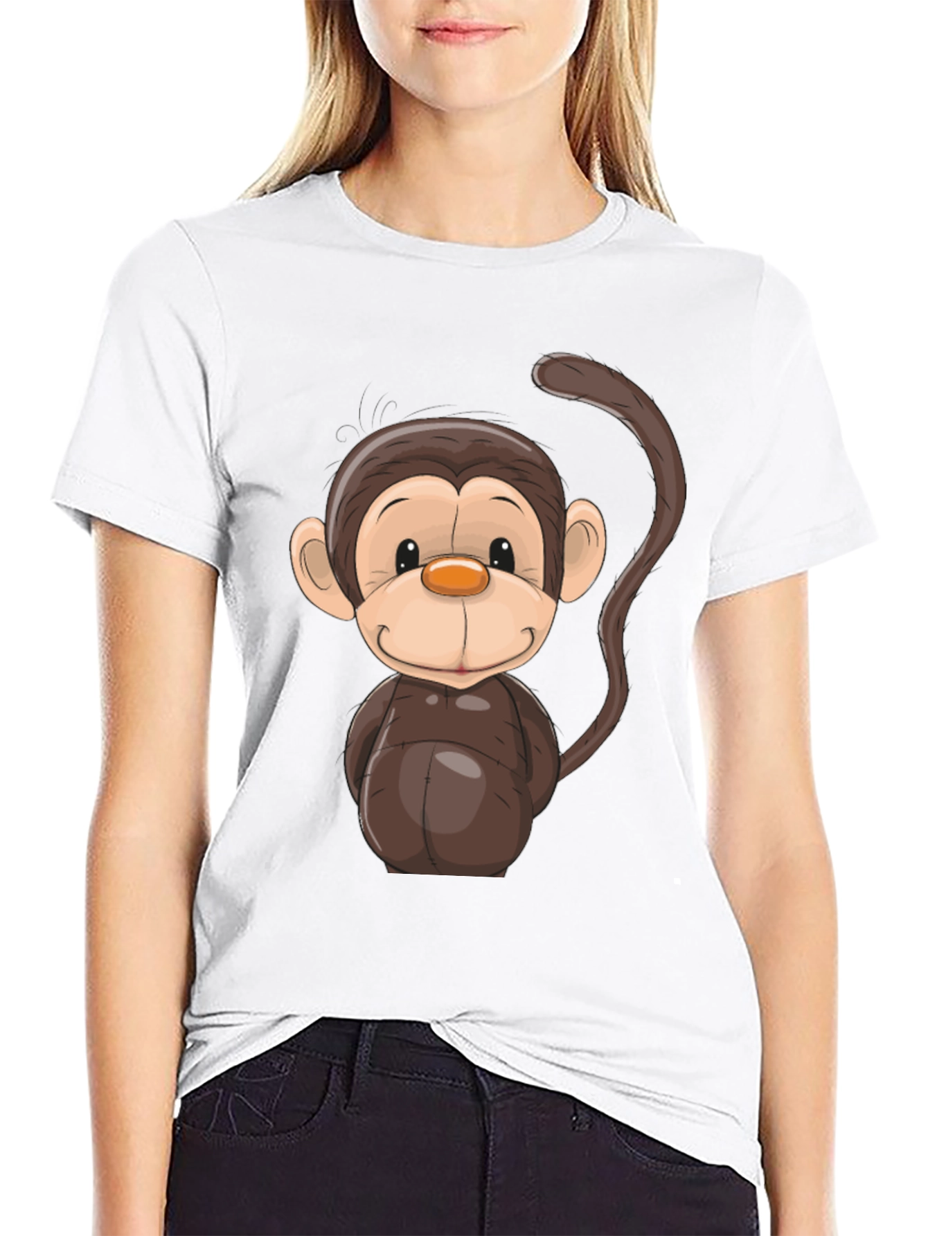Cartoon Monkey Graphic Tee - Black