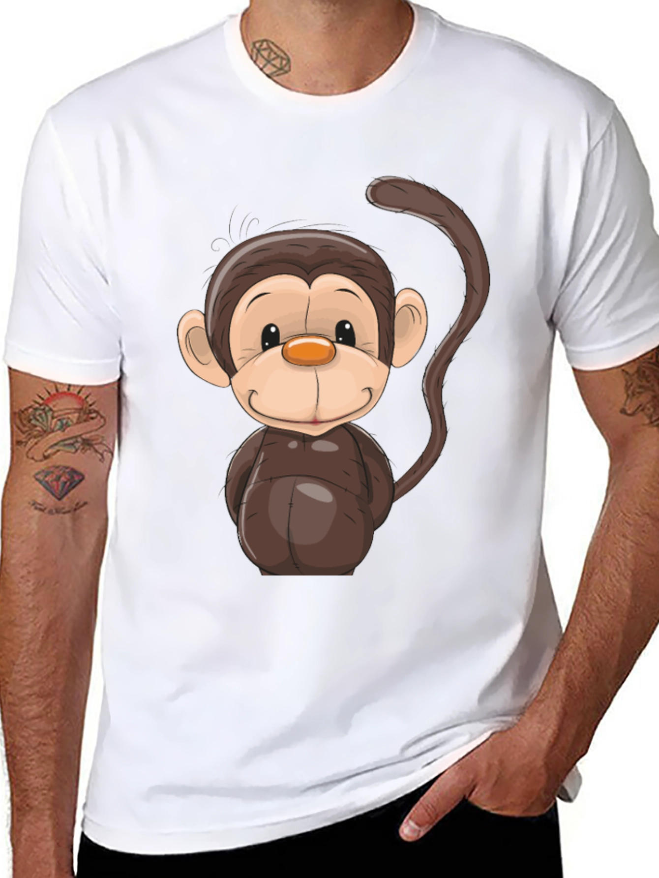 Cartoon Monkey Graphic Tee - Black