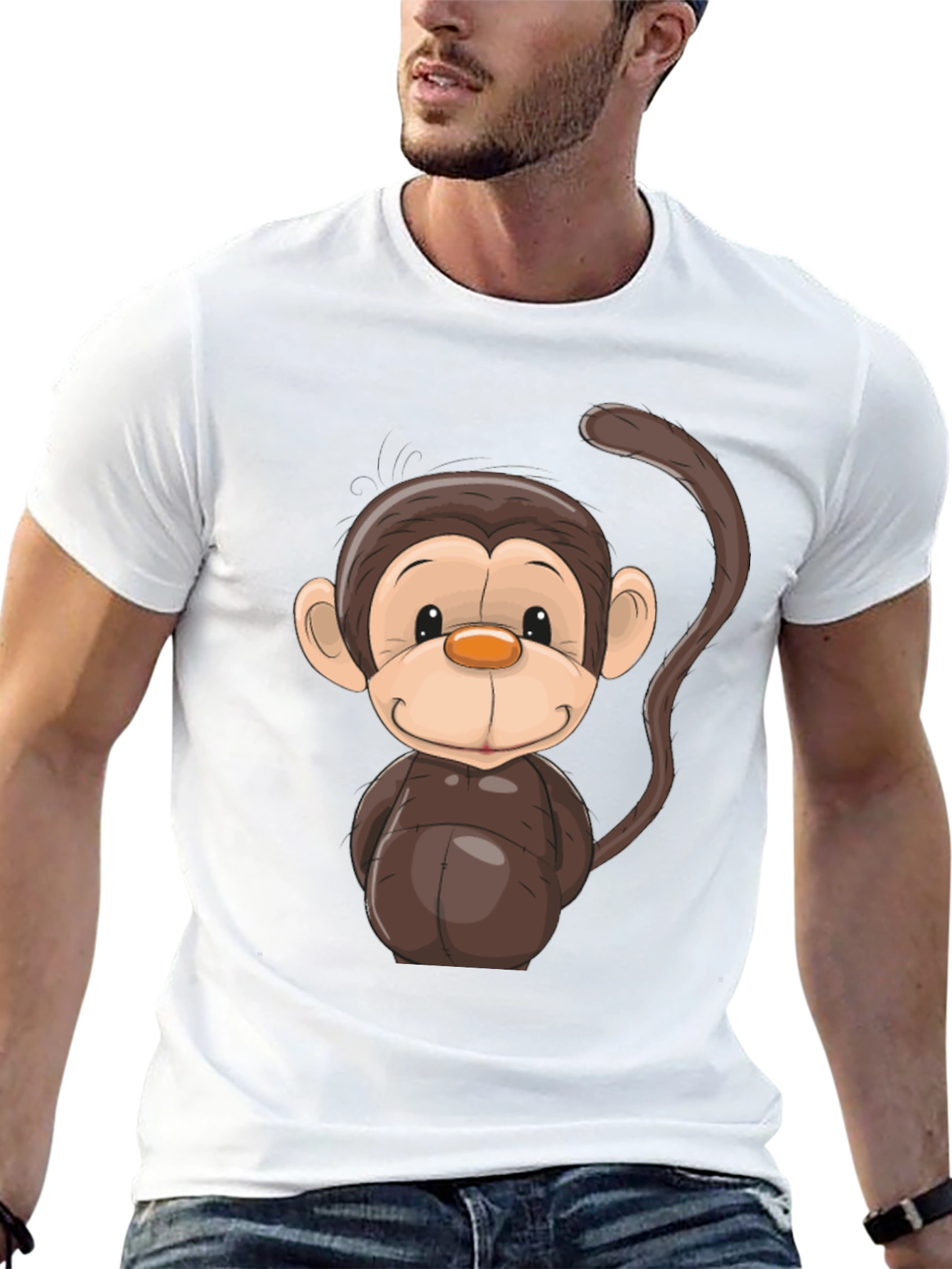 Cartoon Monkey Graphic Tee - Black