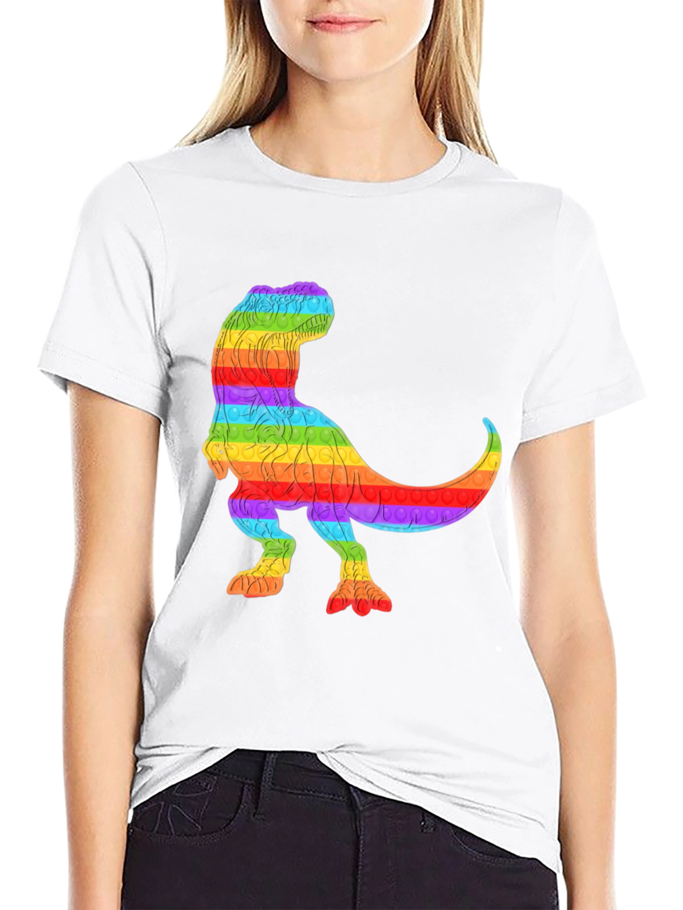 Rainbow T-Rex Pop It T-Shirt - Fun & Unique!