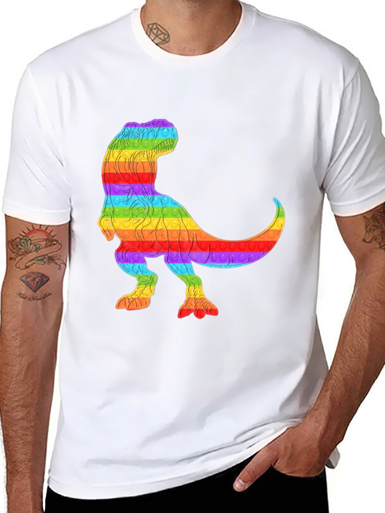 Rainbow T-Rex Pop It T-Shirt - Fun & Unique!