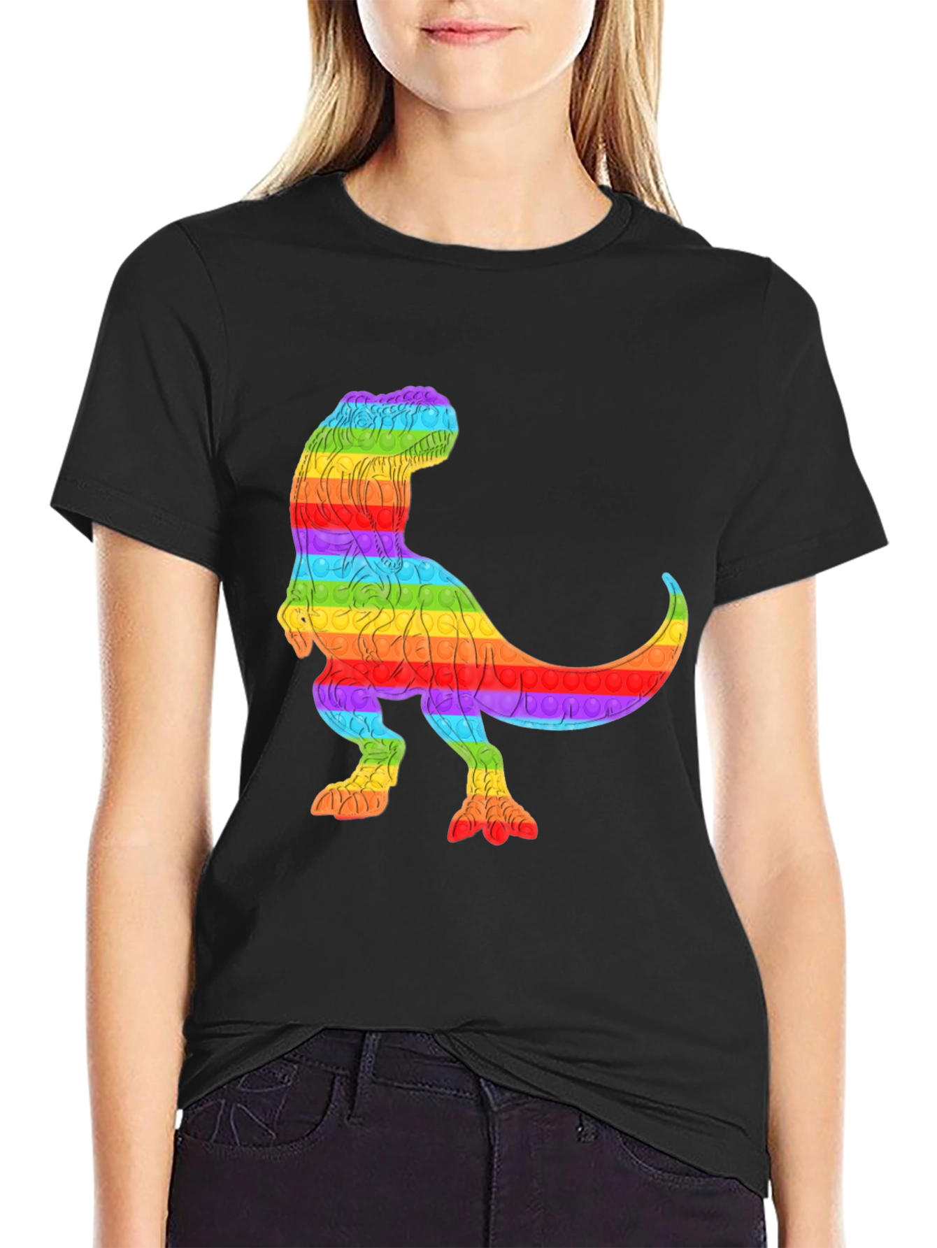 Rainbow T-Rex Pop It T-Shirt - Fun & Unique!