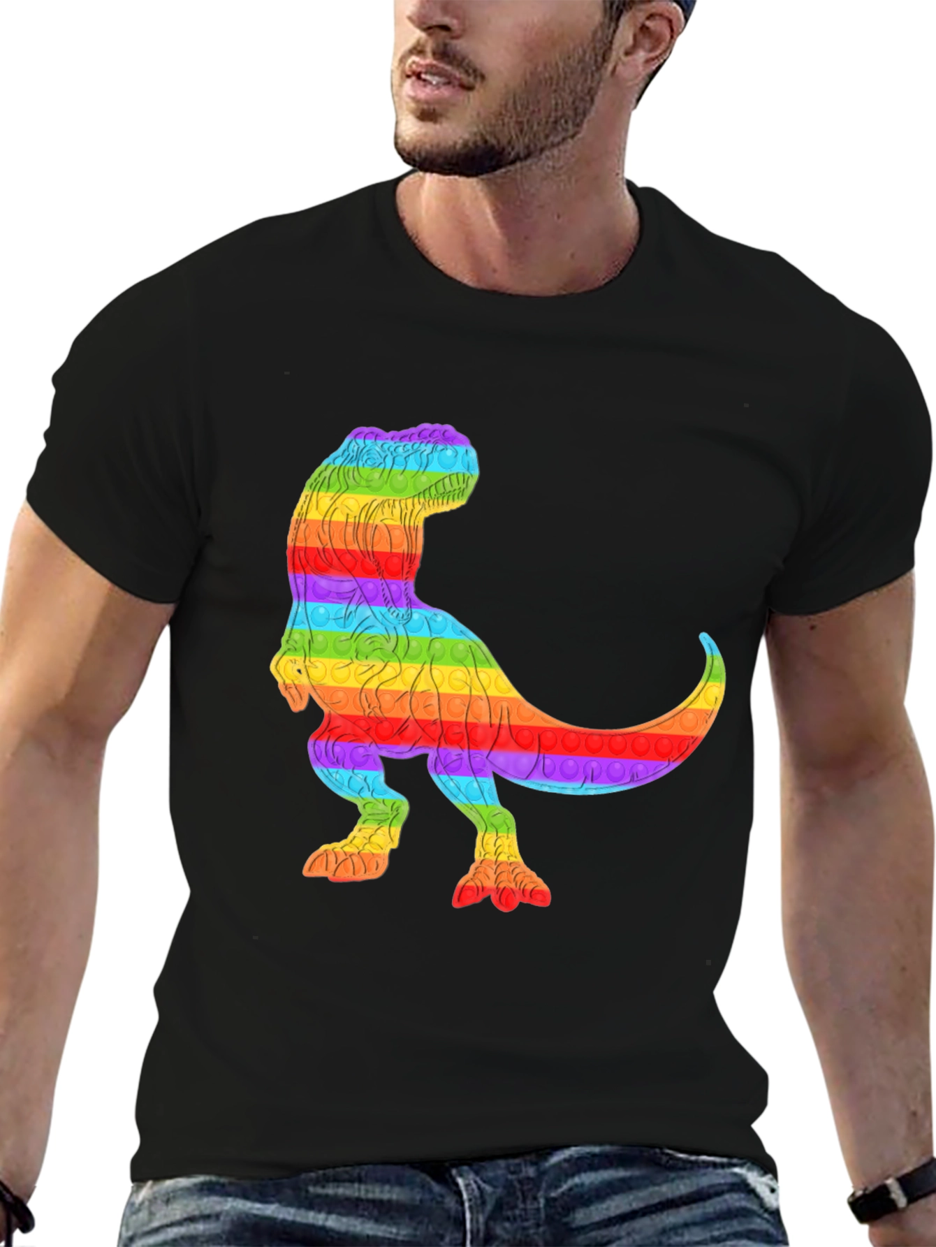 Rainbow T-Rex Pop It T-Shirt - Fun & Unique!