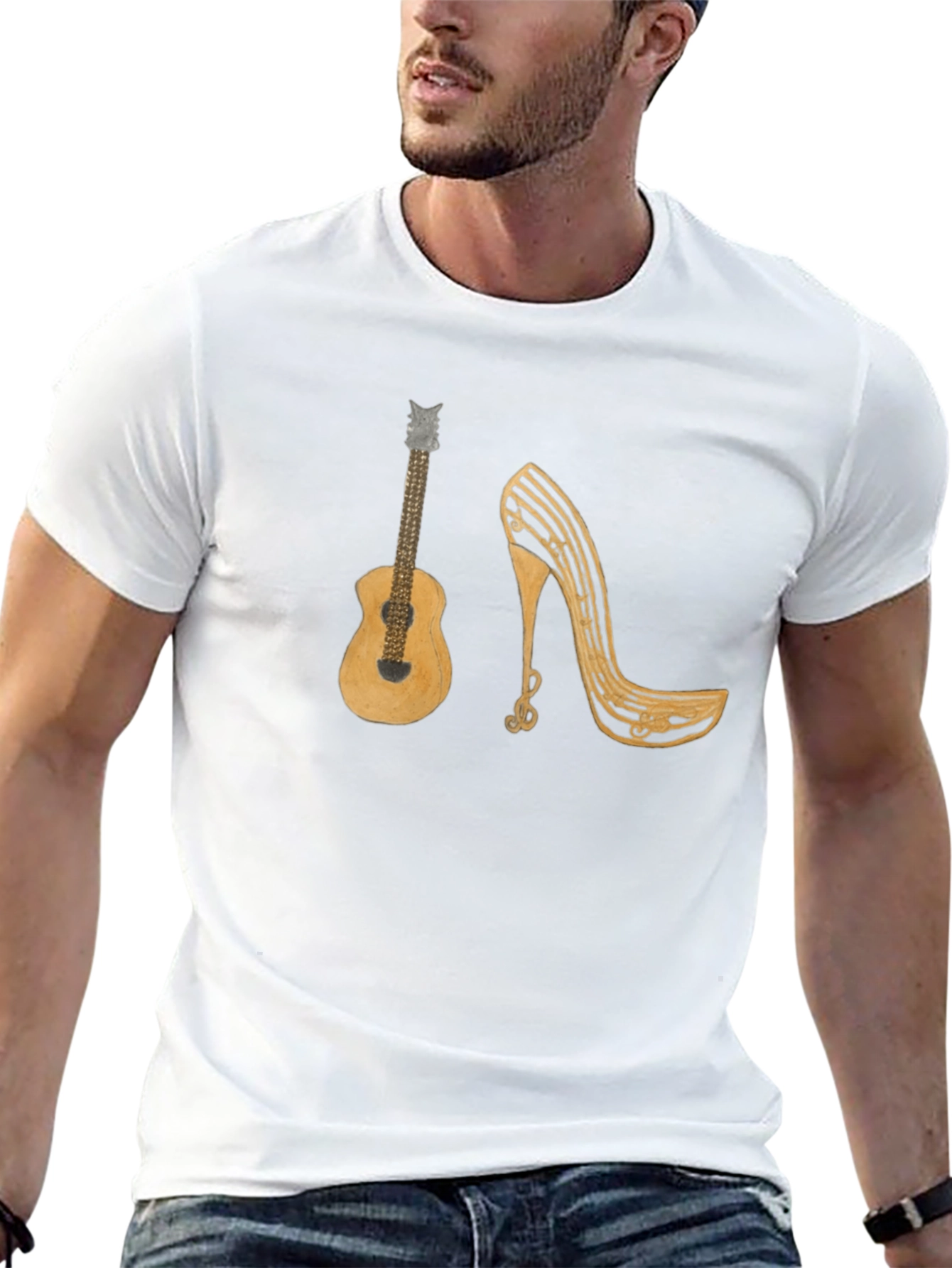 Music Lovers T-Shirt: Guitar & Musical Heel Design
