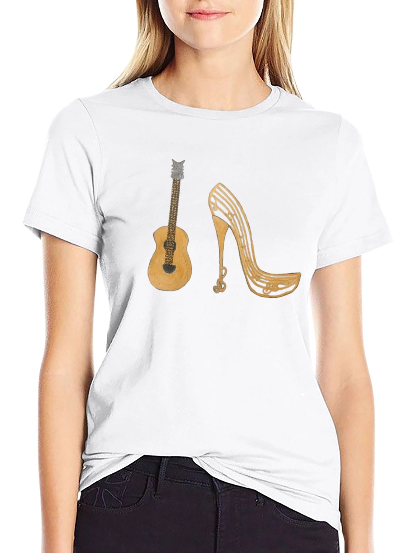 Music Lovers T-Shirt: Guitar & Musical Heel Design