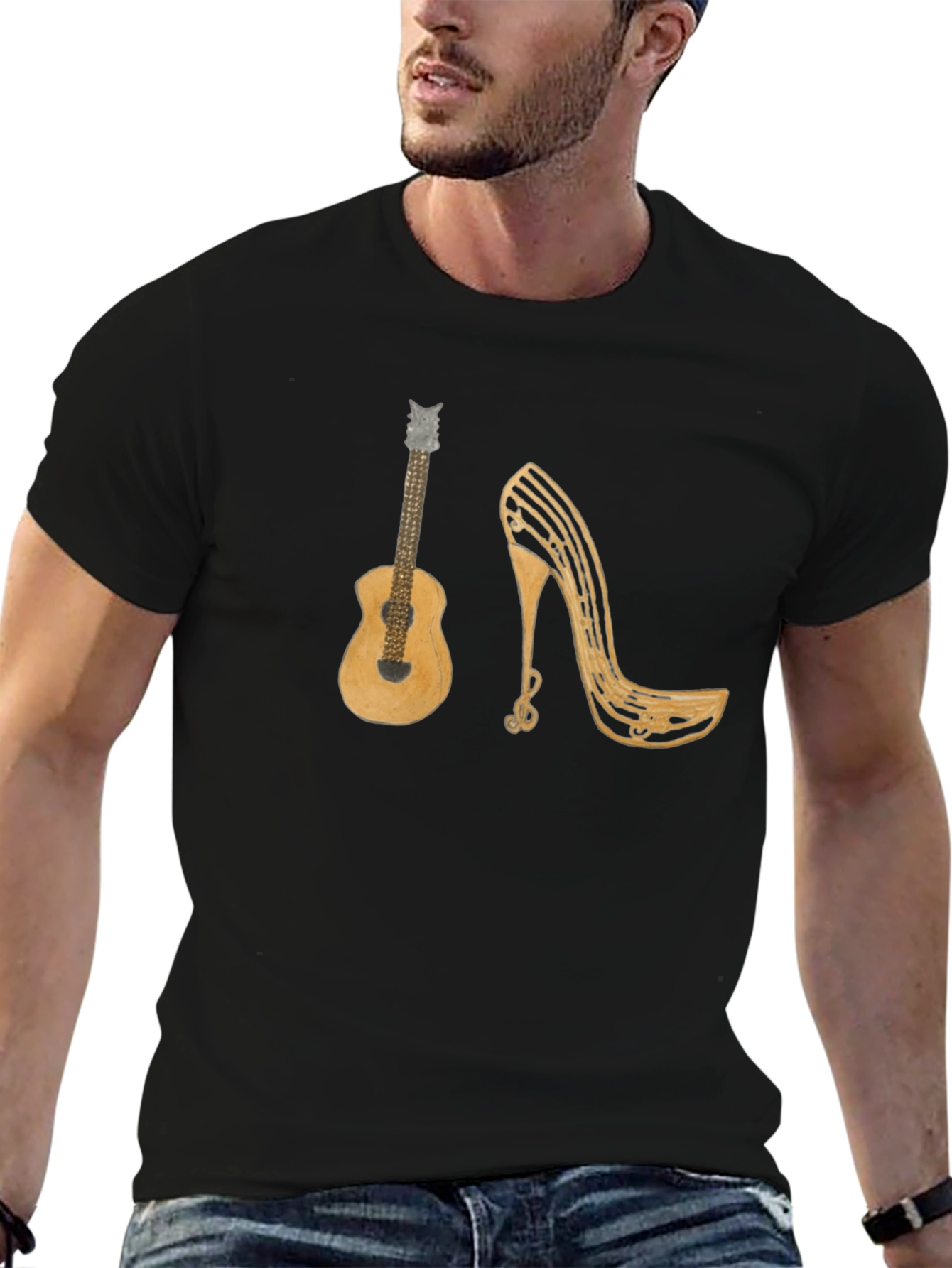 Music Lovers T-Shirt: Guitar & Musical Heel Design