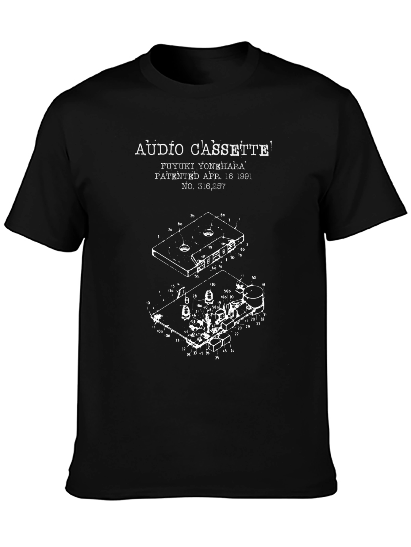 Audio Cassette Patent Print Black T-Shirt