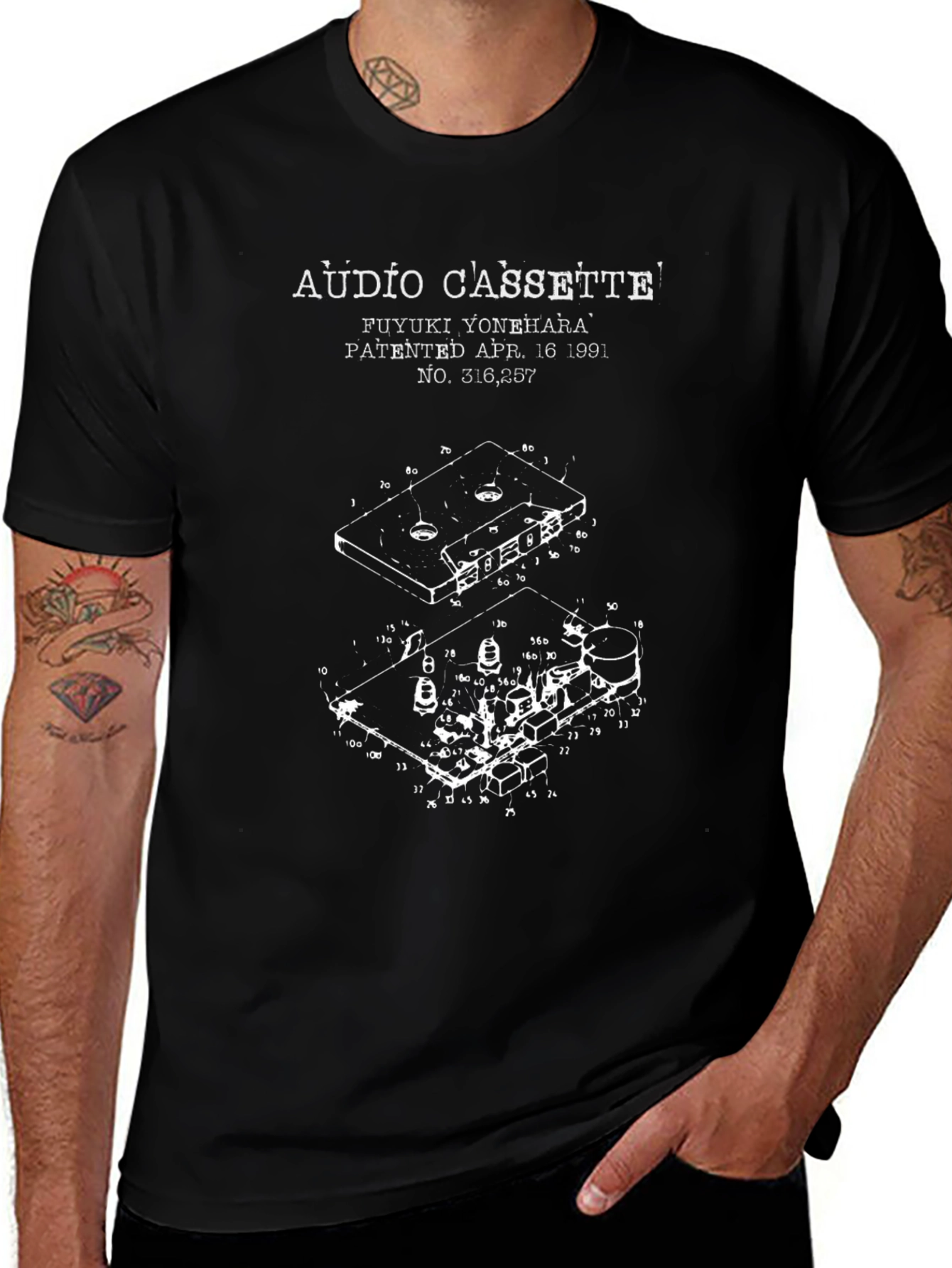 Audio Cassette Patent Print Black T-Shirt