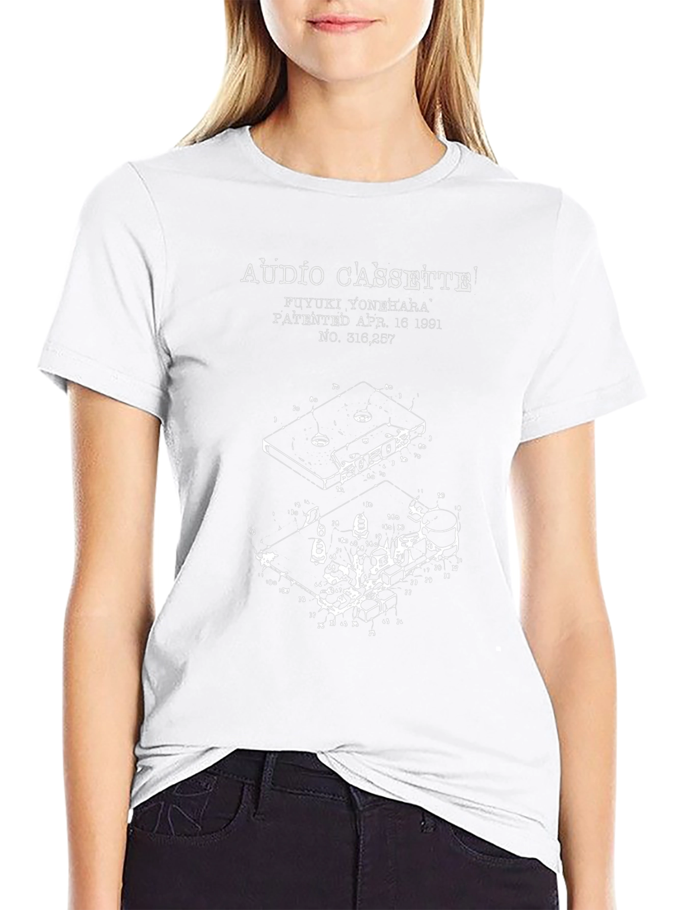 Audio Cassette Patent Print Black T-Shirt