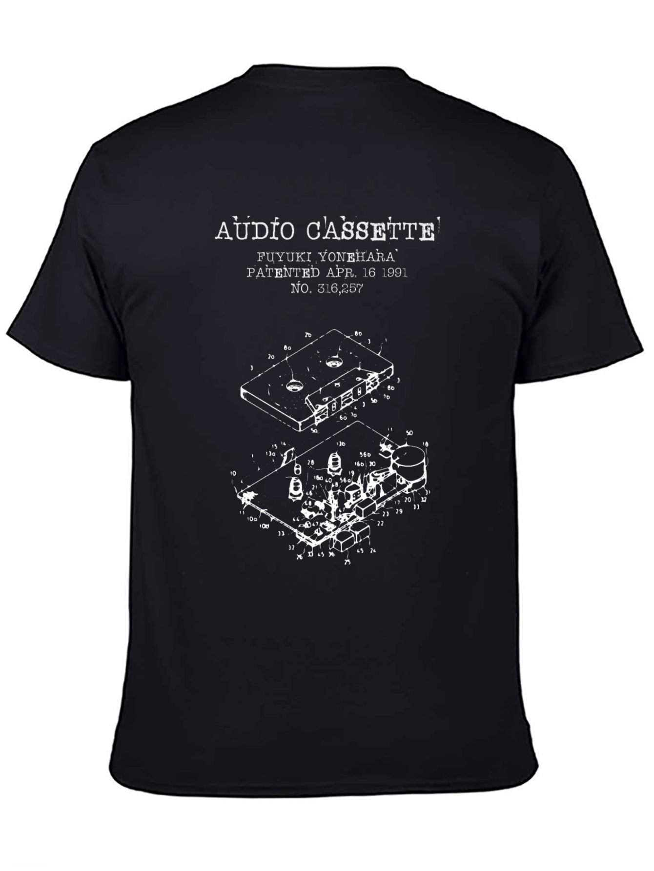 Audio Cassette Patent Print Black T-Shirt