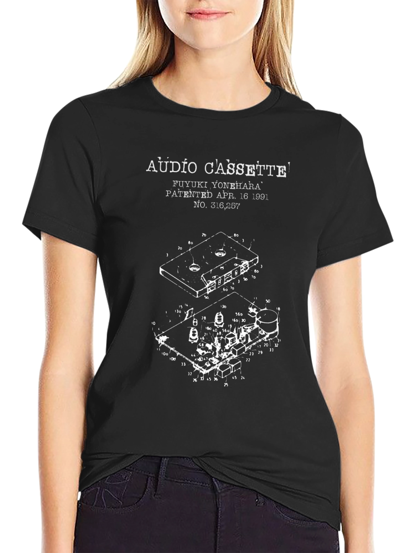 Audio Cassette Patent Print Black T-Shirt