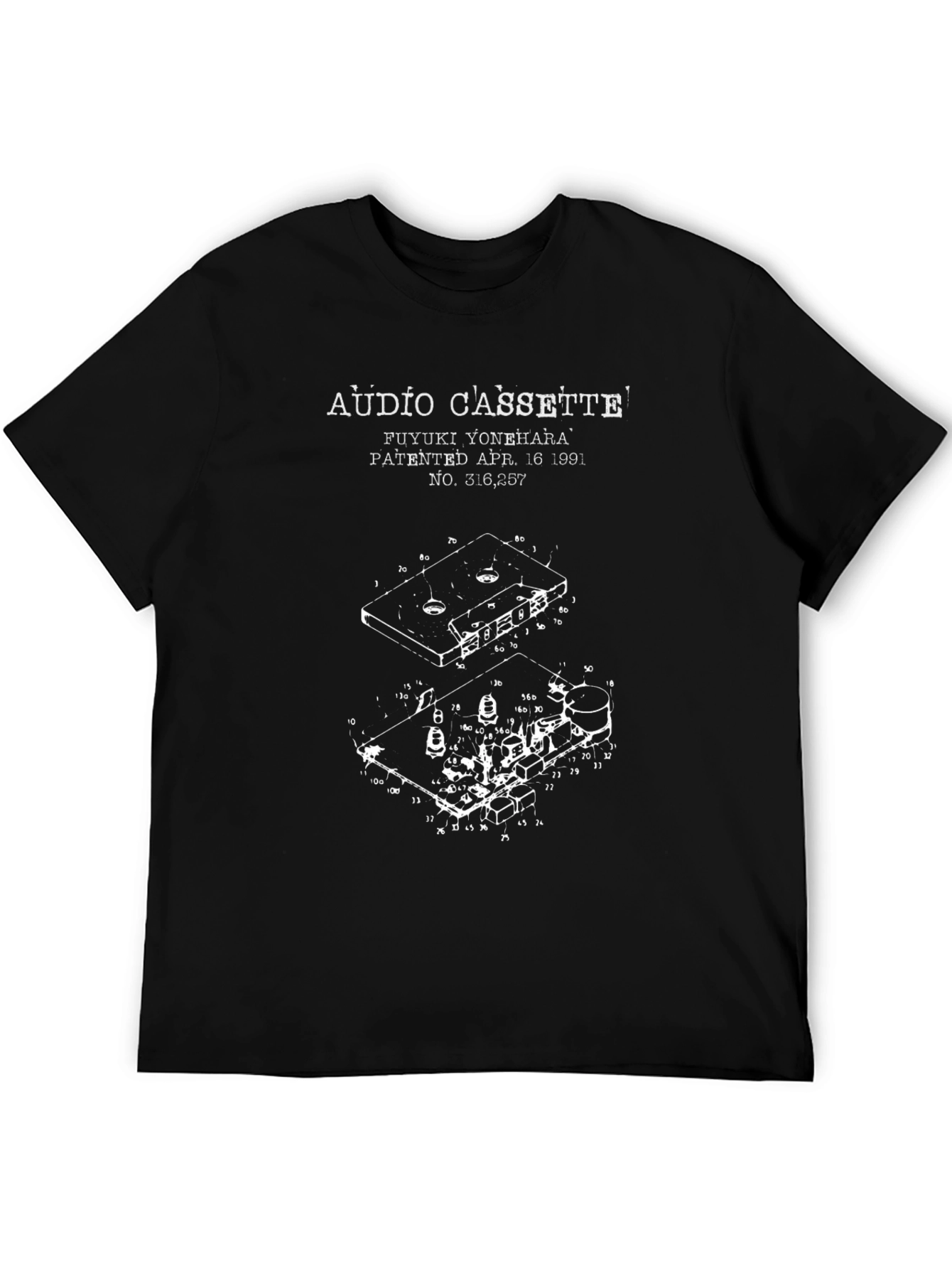 Audio Cassette Patent Print Black T-Shirt