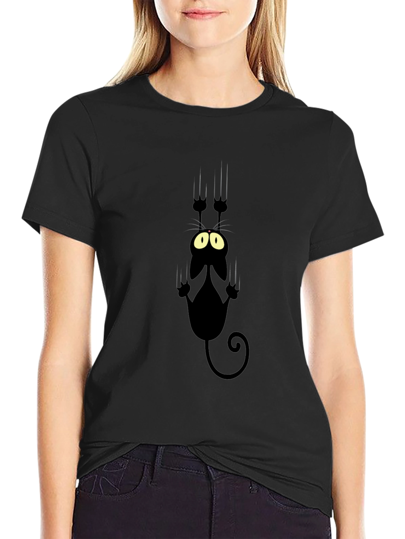 Black Cat Scratch T-Shirt - Funny Graphic Tee