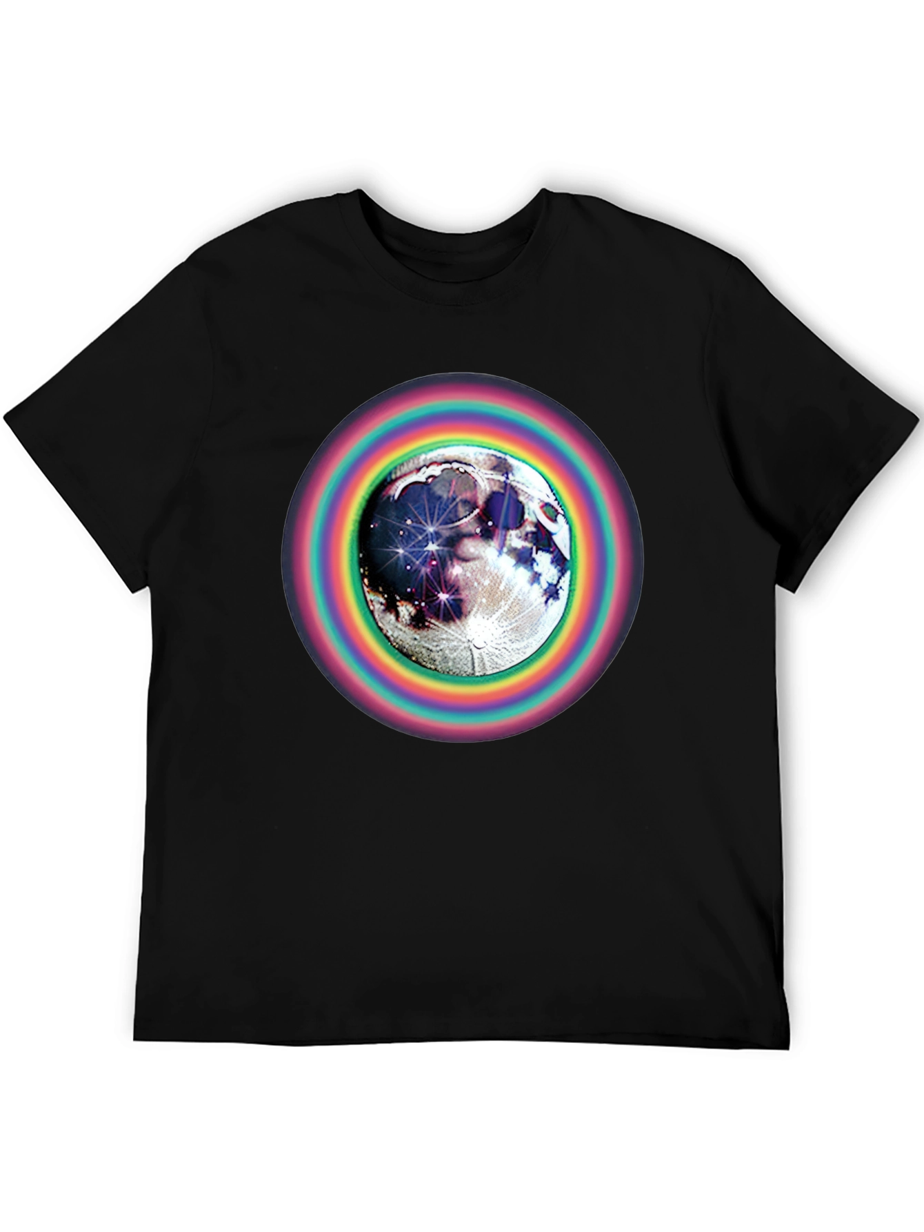 Moon & Rainbow Circle Graphic Black T-Shirt