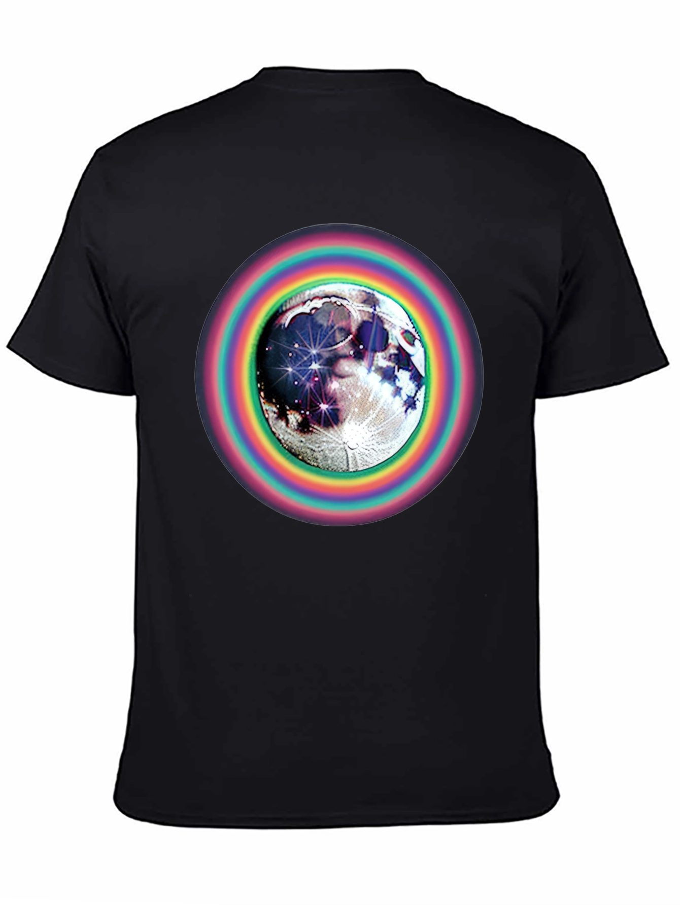 Moon & Rainbow Circle Graphic Black T-Shirt