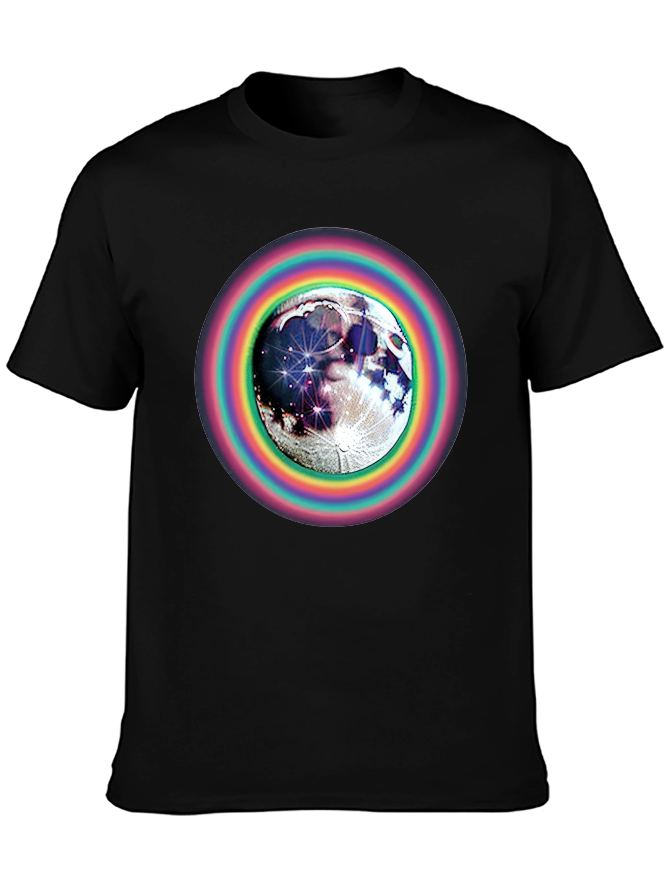 Moon & Rainbow Circle Graphic Black T-Shirt