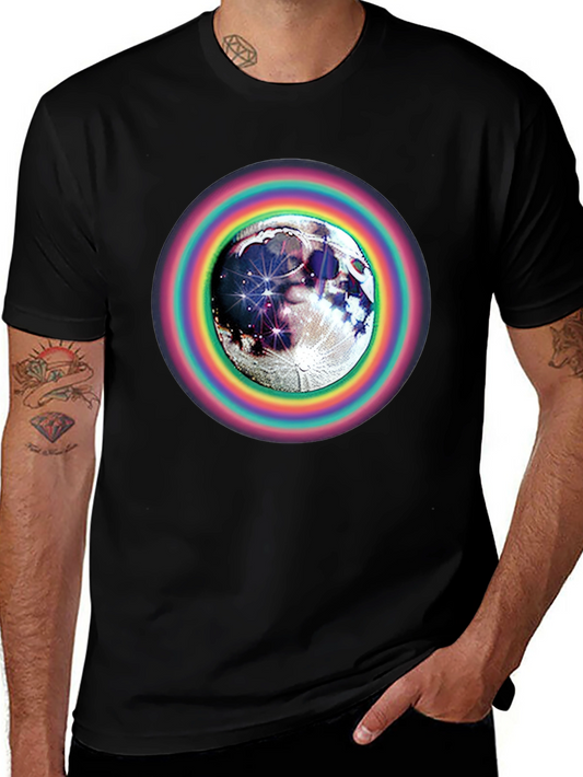 Moon & Rainbow Circle Graphic Black T-Shirt