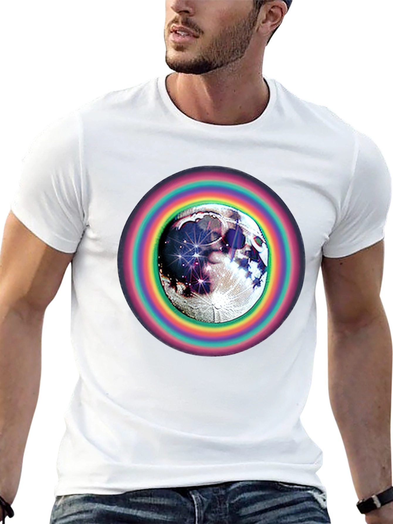 Moon & Rainbow Circle Graphic Black T-Shirt
