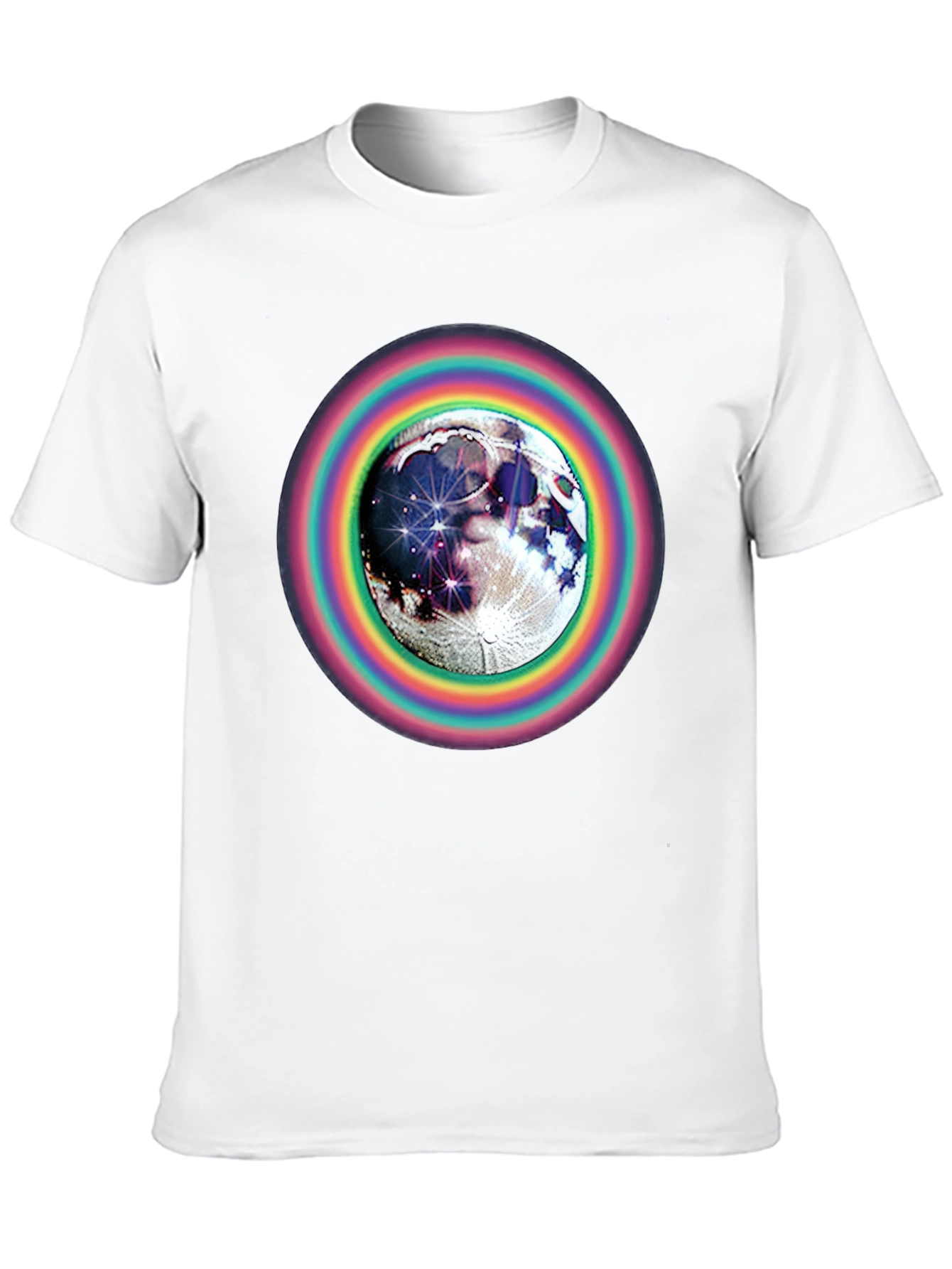 Moon & Rainbow Circle Graphic Black T-Shirt
