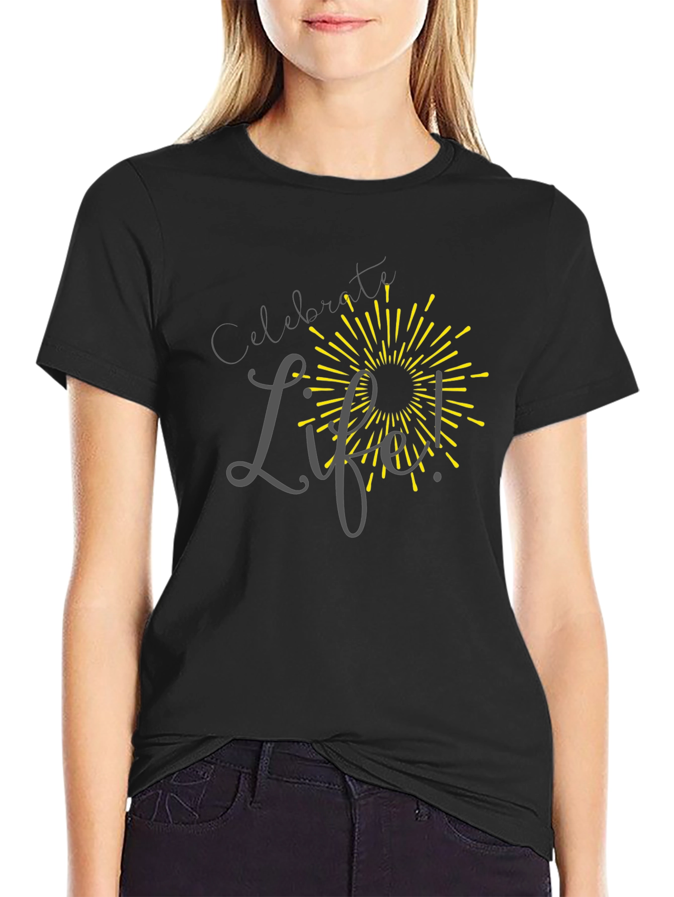 Celebrate Life T-Shirt - Black Crew Neck Tee
