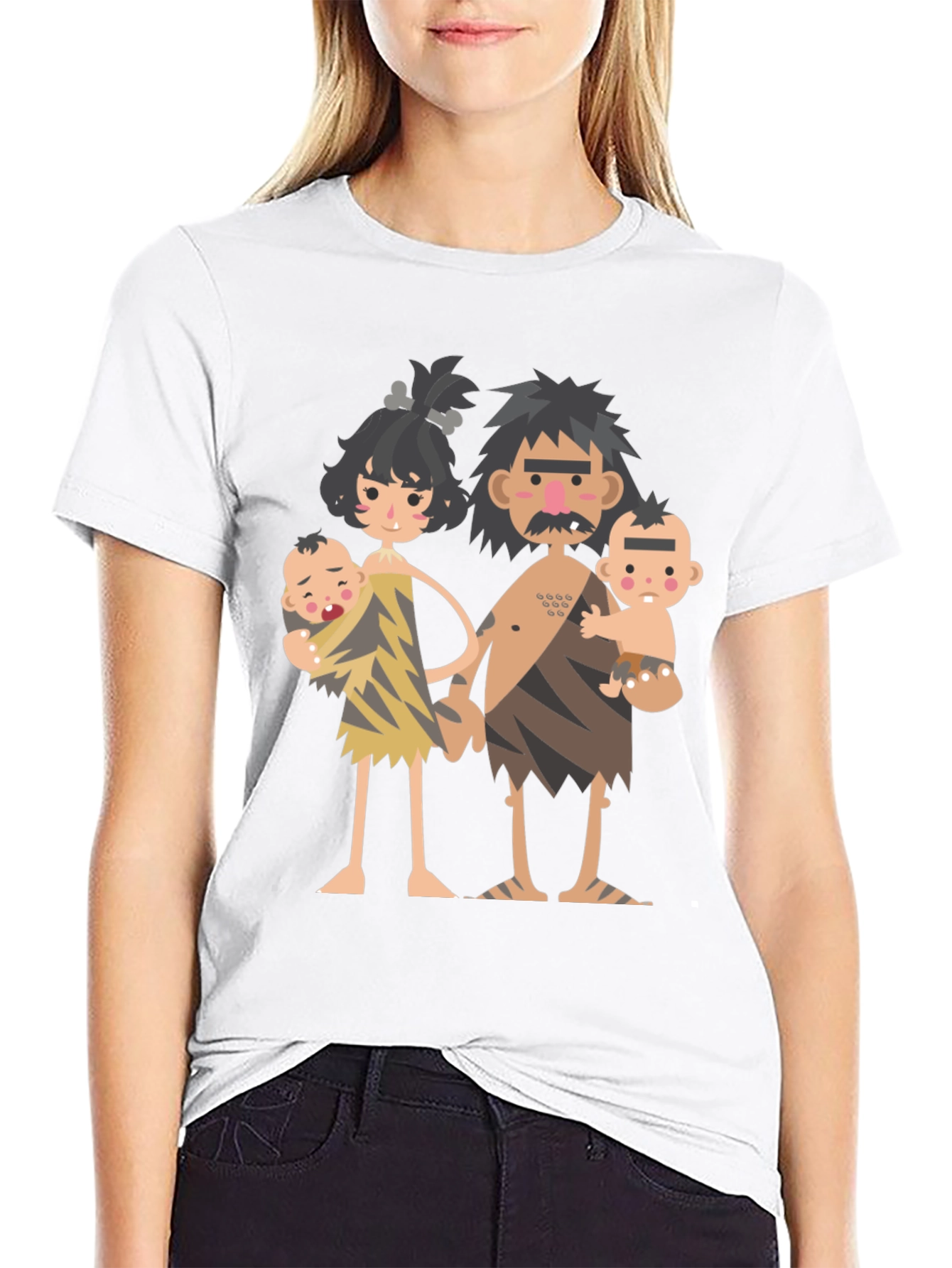 Cartoon Caveman Family Graphic T-Shirt