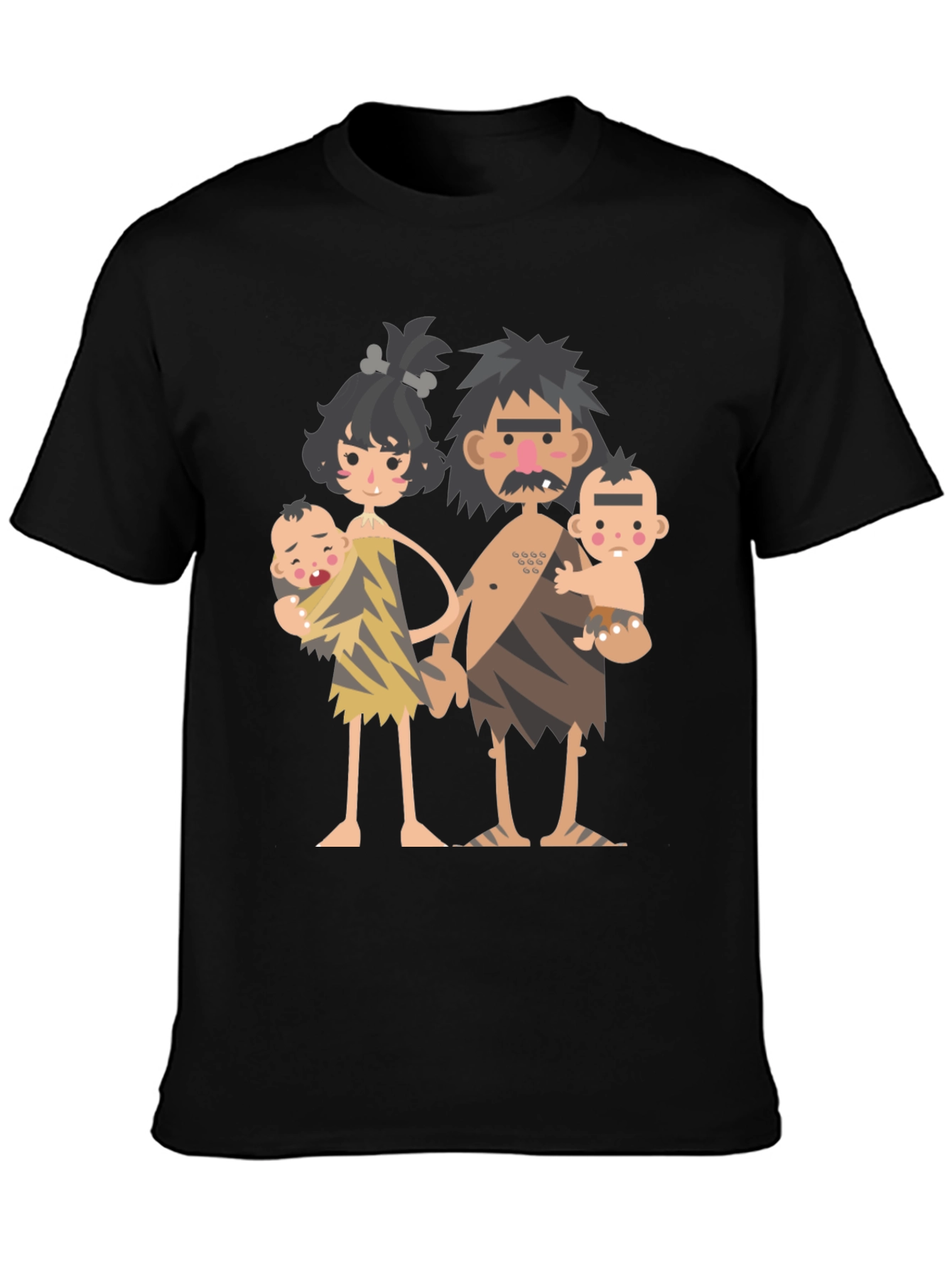 Cartoon Caveman Family Graphic T-Shirt
