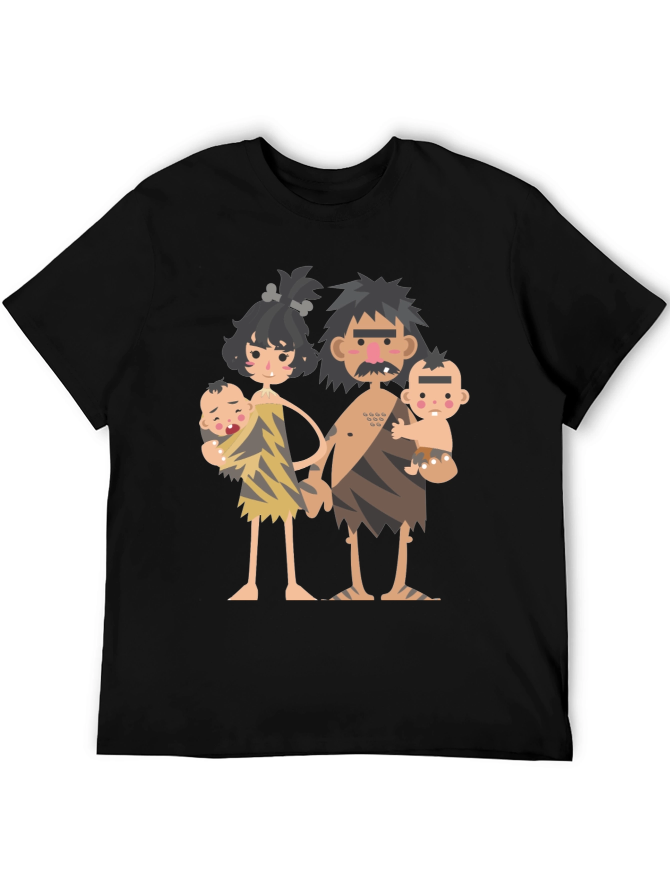 Cartoon Caveman Family Graphic T-Shirt