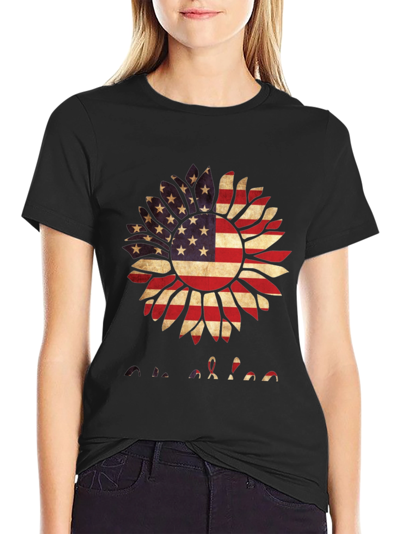 American Flag Sunflower Graphic T-Shirt